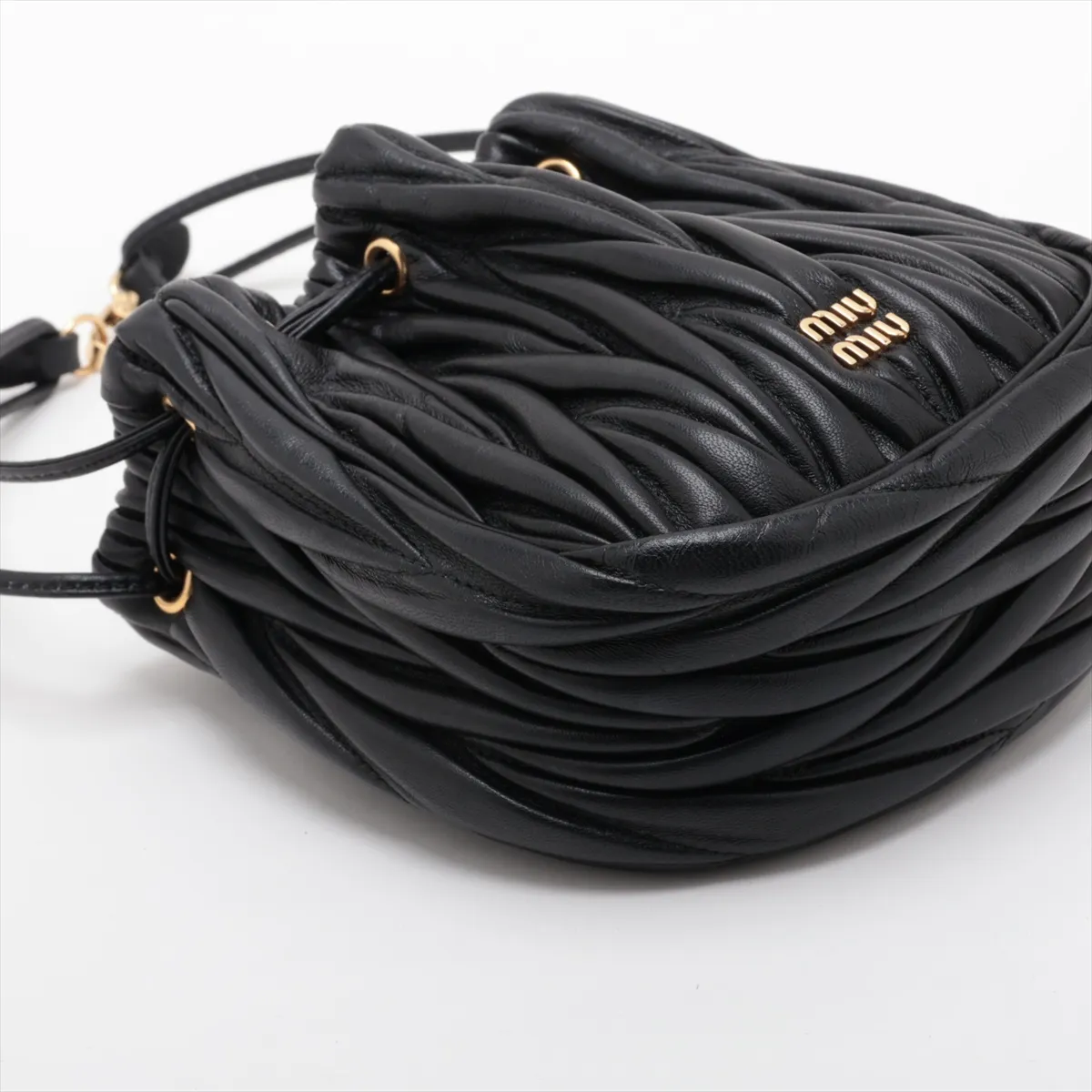 Matelassé Leather Handbag, Black — view 4