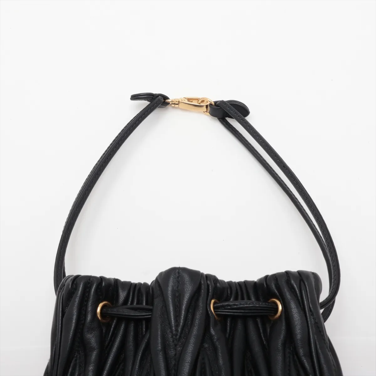Matelassé Leather Handbag, Black — view 6