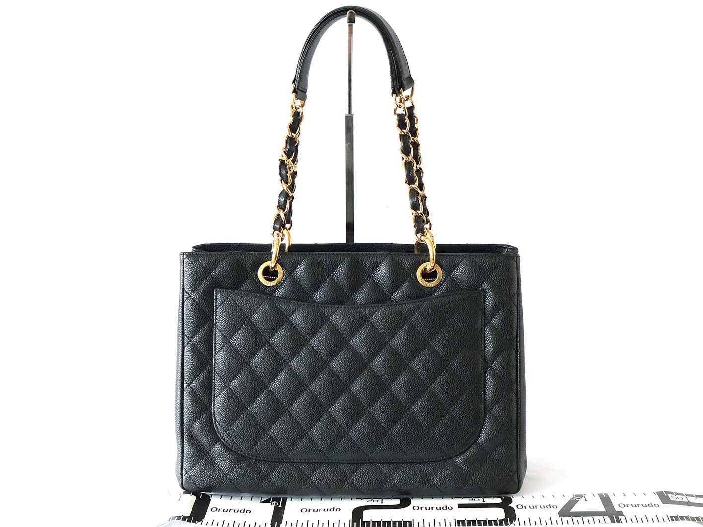 Caviar Skin GST Chain Tote Bag, Black — view 2