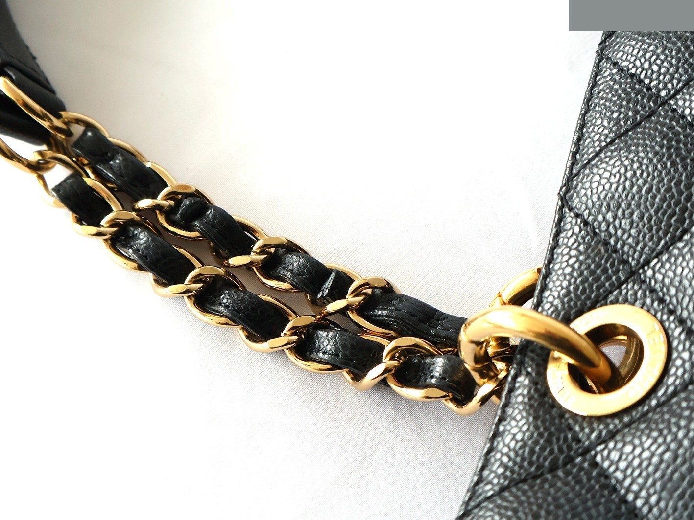 Caviar Skin GST Chain Tote Bag, Black — view 9