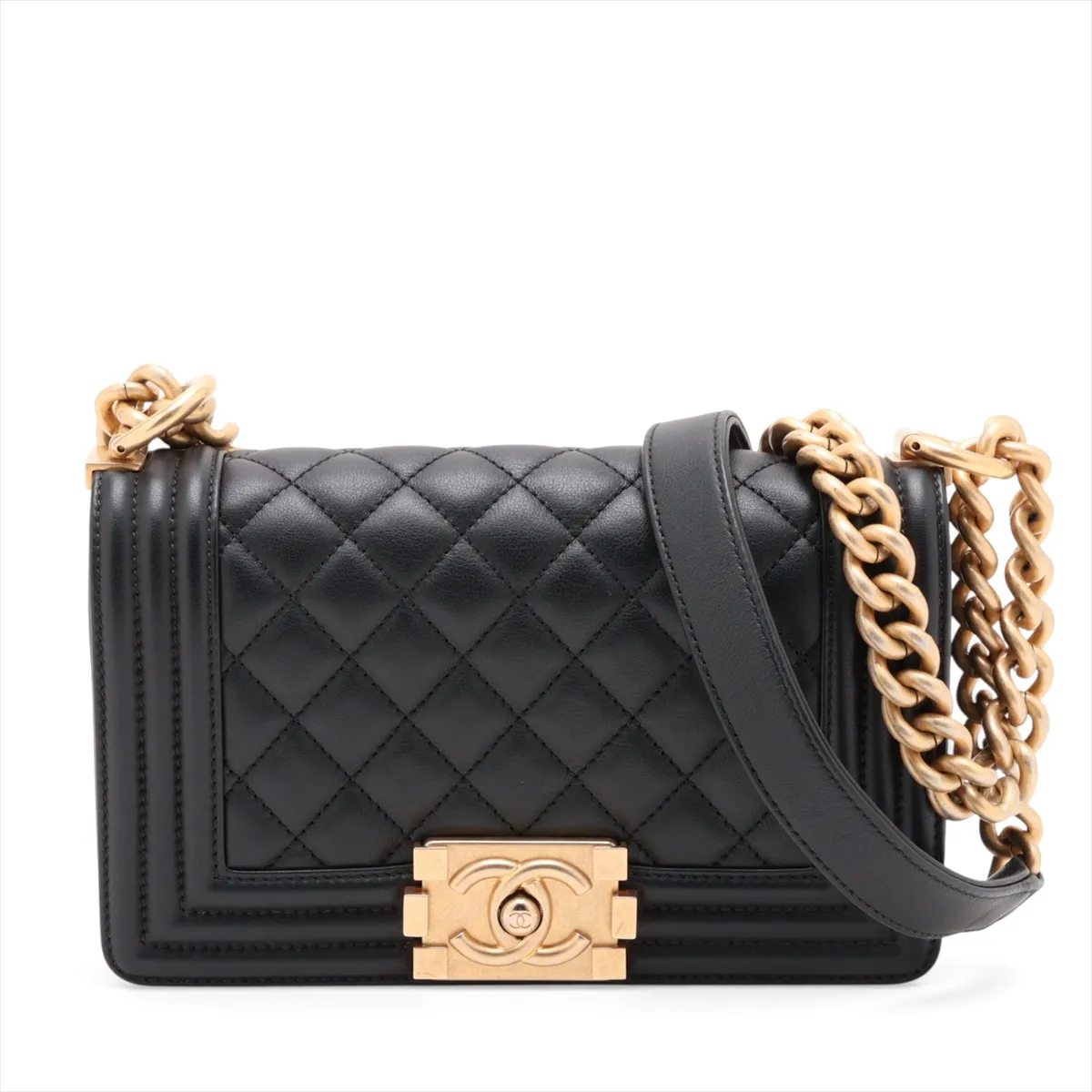 Boy Chanel 20 Small Lambskin Chain Shoulder Bag, Black with Gold Hardware, 28655235 (Serial Number 28, A67085)
