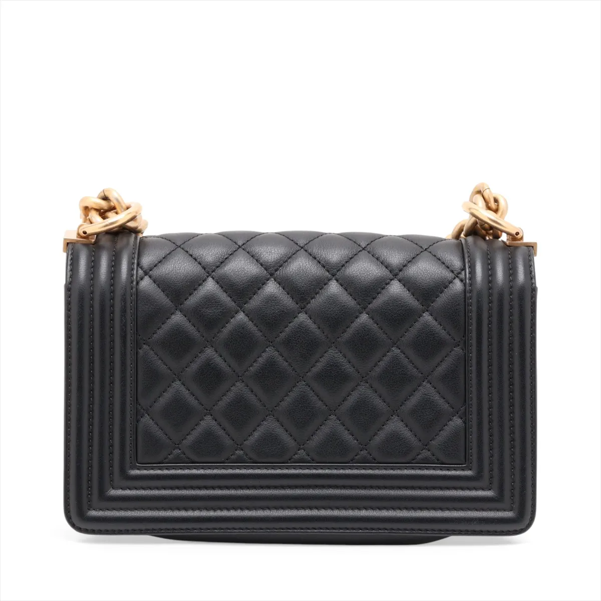 Boy Chanel 20 Small Lambskin Chain Shoulder Bag, Black with Gold Hardware, 28655235 (Serial Number 28, A67085) — view 2