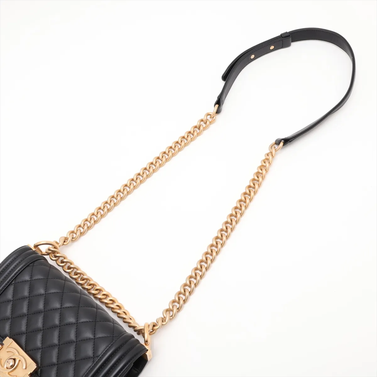 Boy Chanel 20 Small Lambskin Chain Shoulder Bag, Black with Gold Hardware, 28655235 (Serial Number 28, A67085) — view 5