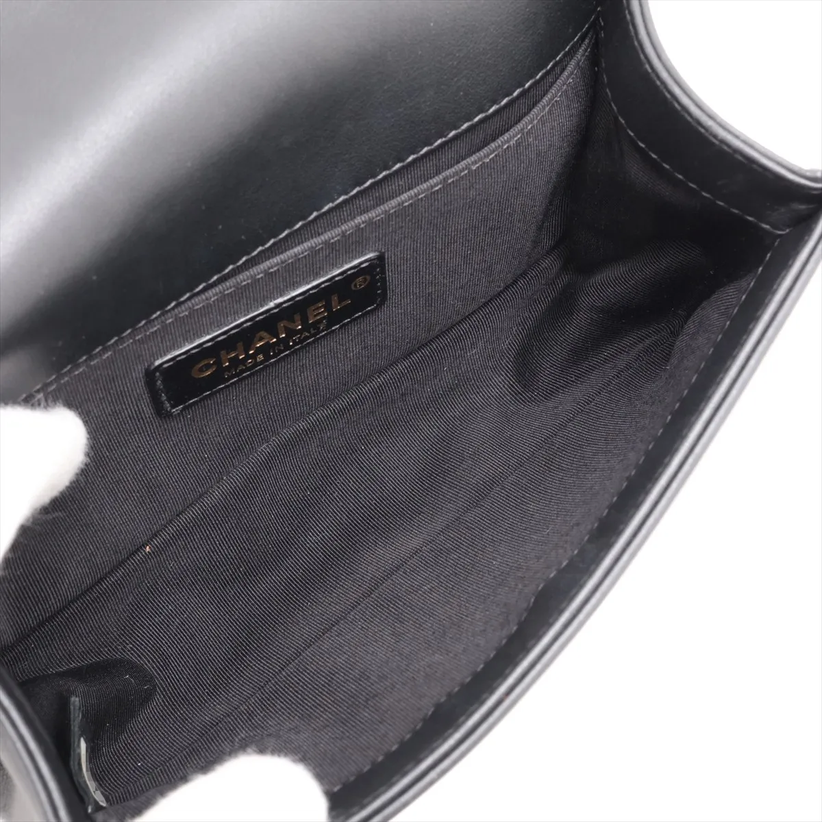 Boy Chanel 20 Small Lambskin Chain Shoulder Bag, Black with Gold Hardware, 28655235 (Serial Number 28, A67085) — view 6