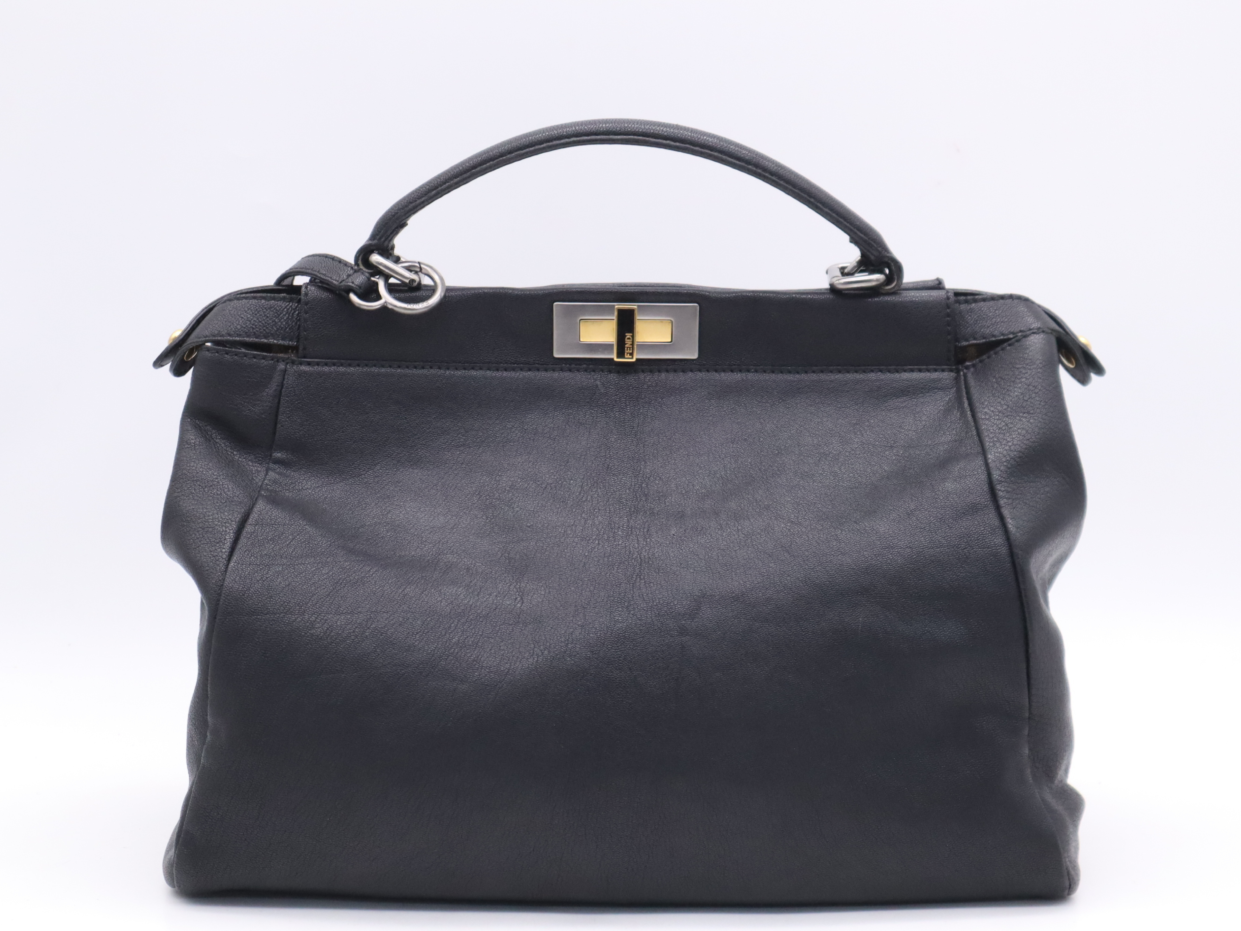 Leather Peekaboo Large Black Handbag with Silver Hardware and Shoulder Strap — view 2