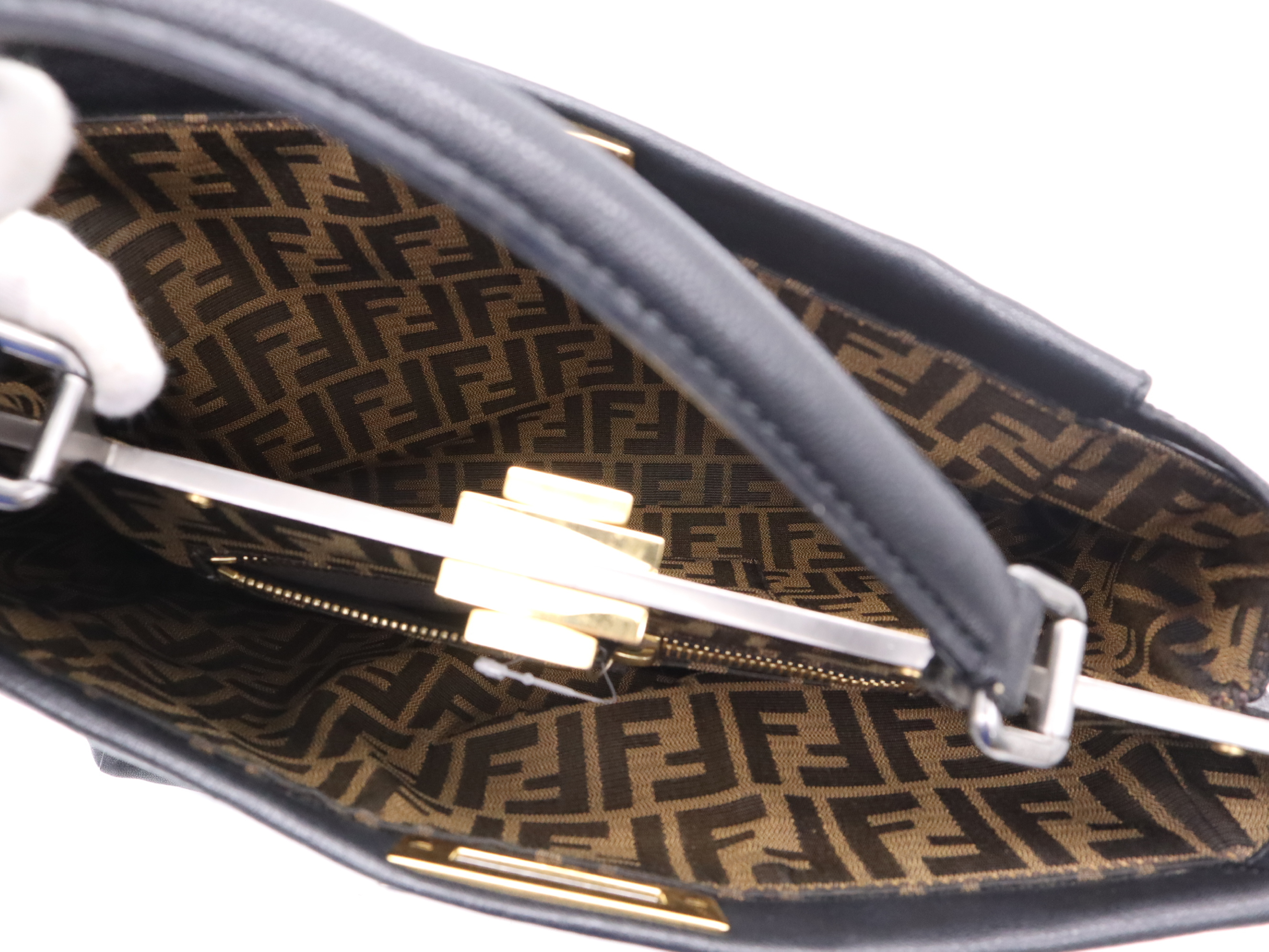 Leather Peekaboo Large Black Handbag with Silver Hardware and Shoulder Strap — view 11