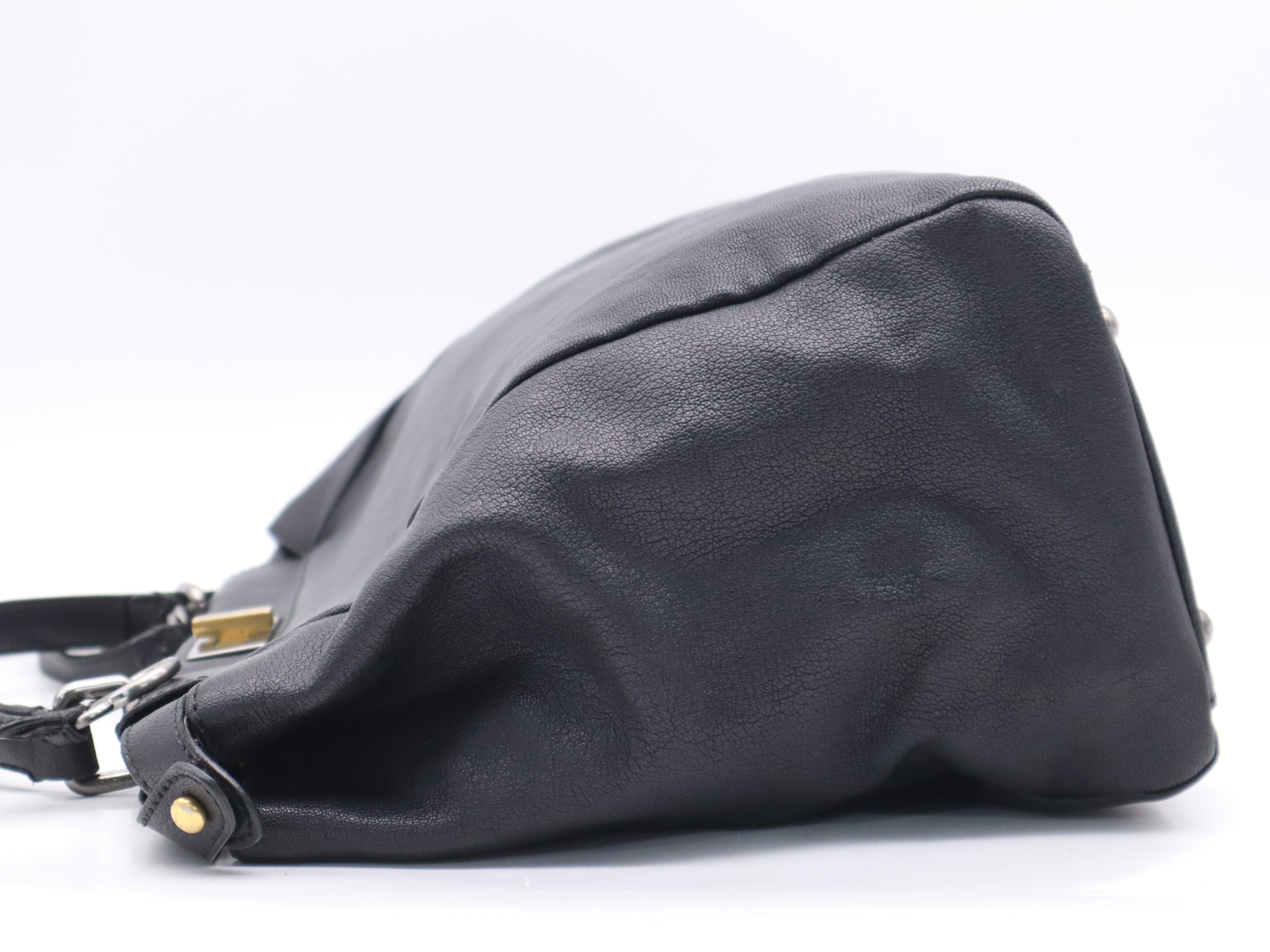 Leather Peekaboo Large Black Handbag with Silver Hardware and Shoulder Strap — view 3