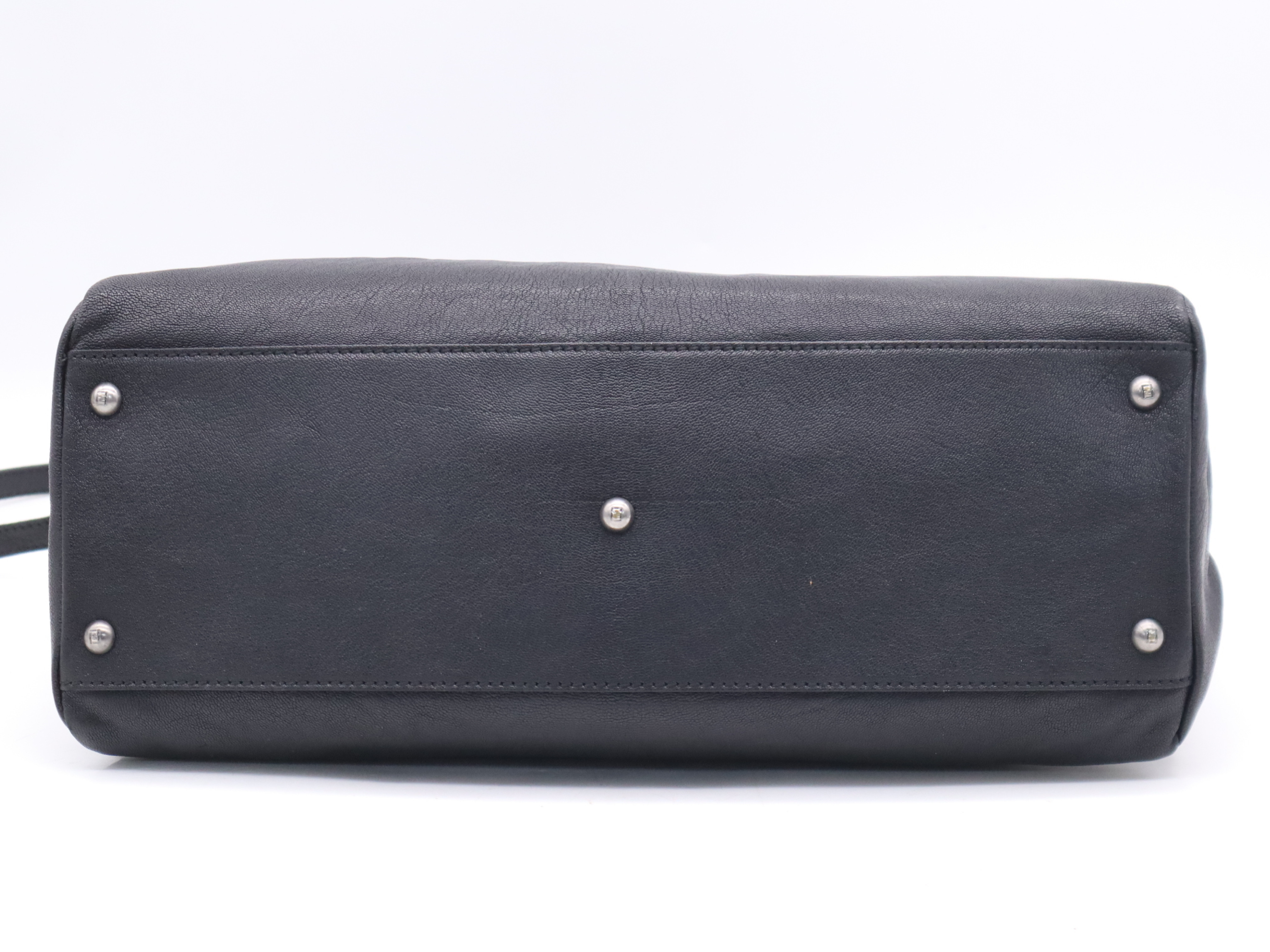 Leather Peekaboo Large Black Handbag with Silver Hardware and Shoulder Strap — view 4