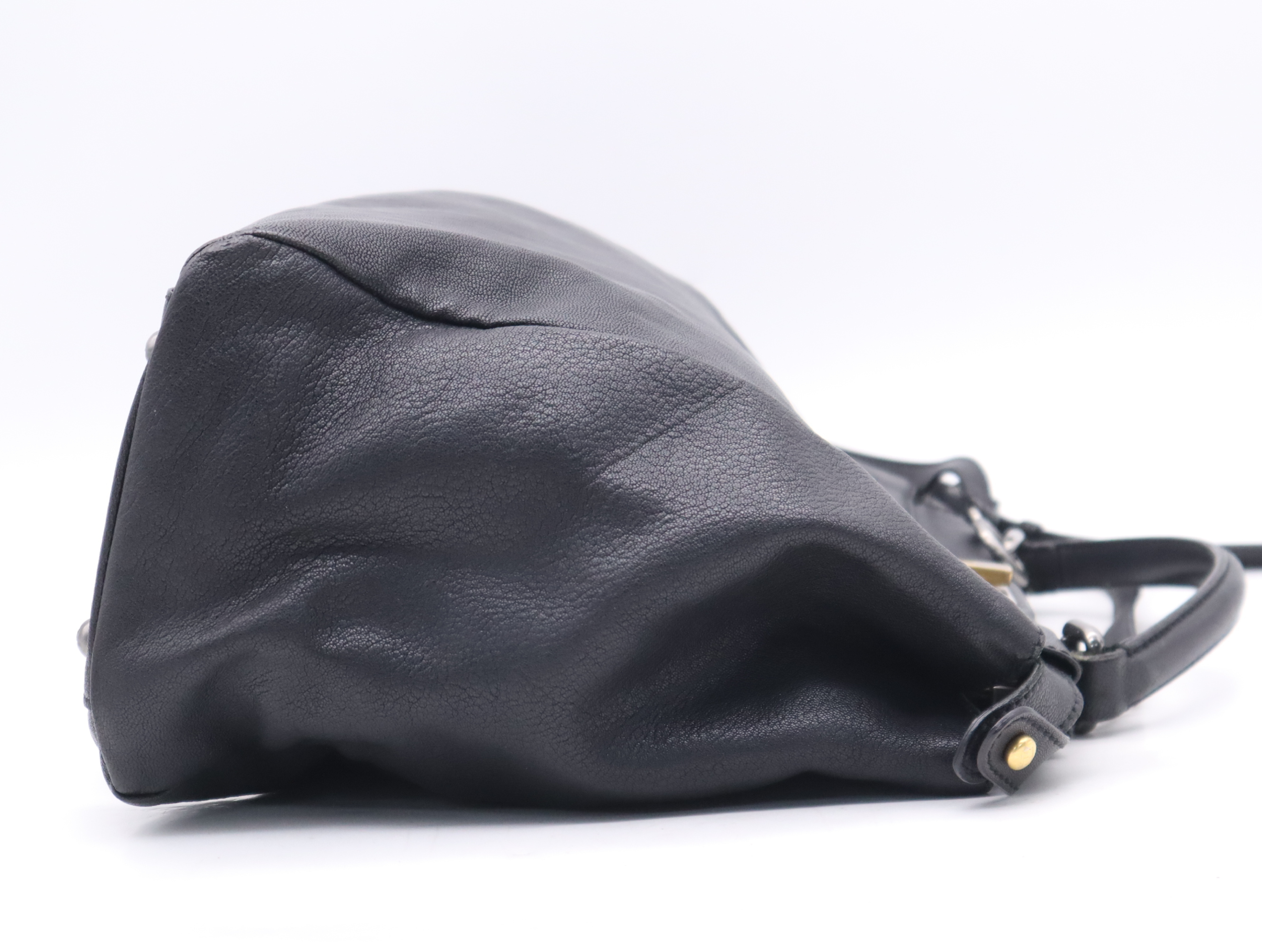Leather Peekaboo Large Black Handbag with Silver Hardware and Shoulder Strap — view 5