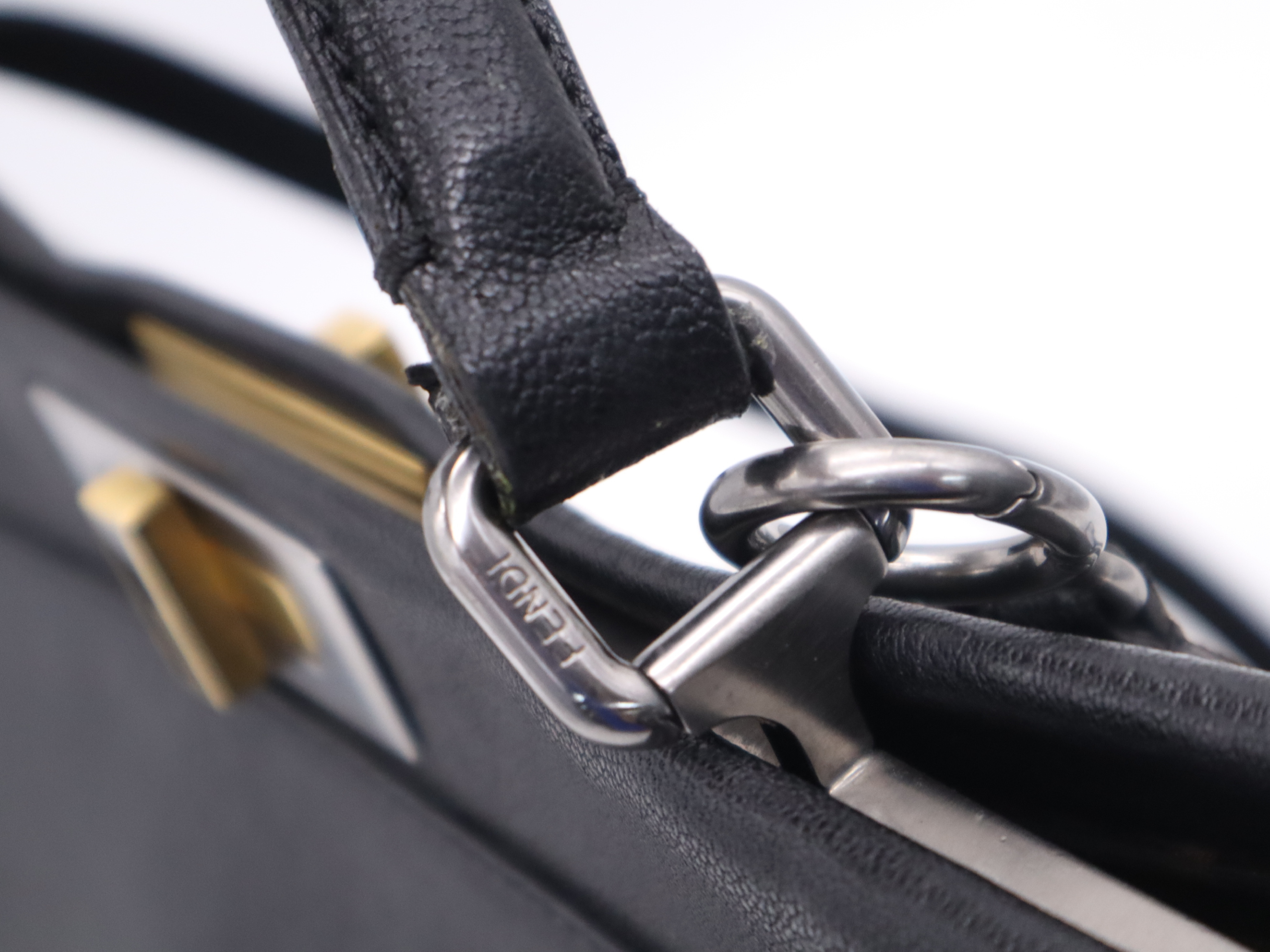 Leather Peekaboo Large Black Handbag with Silver Hardware and Shoulder Strap — view 7