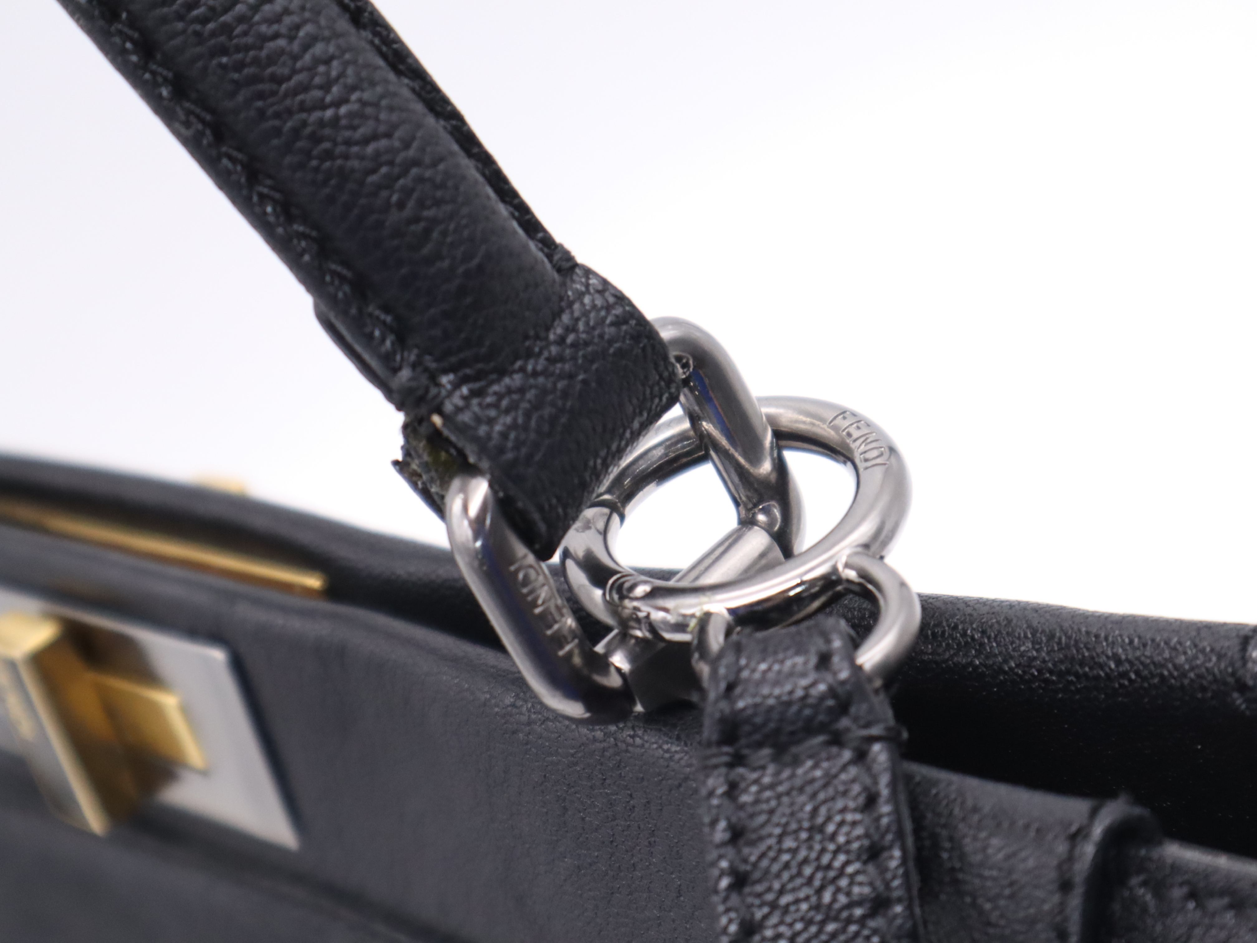 Leather Peekaboo Large Black Handbag with Silver Hardware and Shoulder Strap — view 8