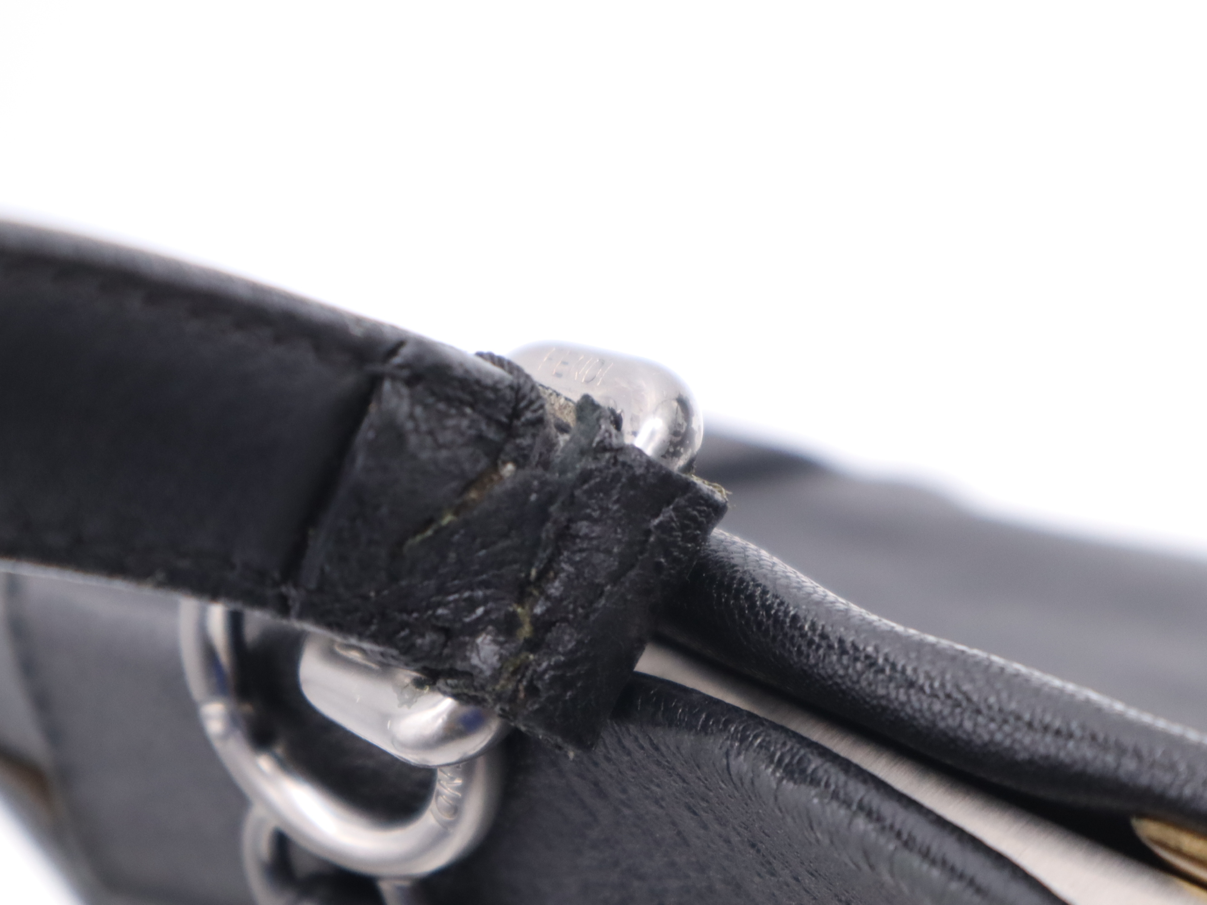 Leather Peekaboo Large Black Handbag with Silver Hardware and Shoulder Strap — view 9