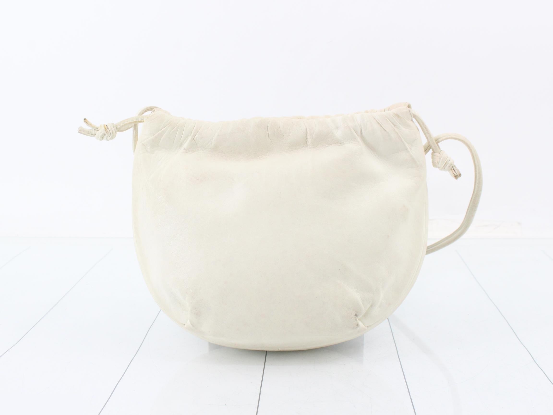 Nappa leather drawstring shoulder bag, white — view 2