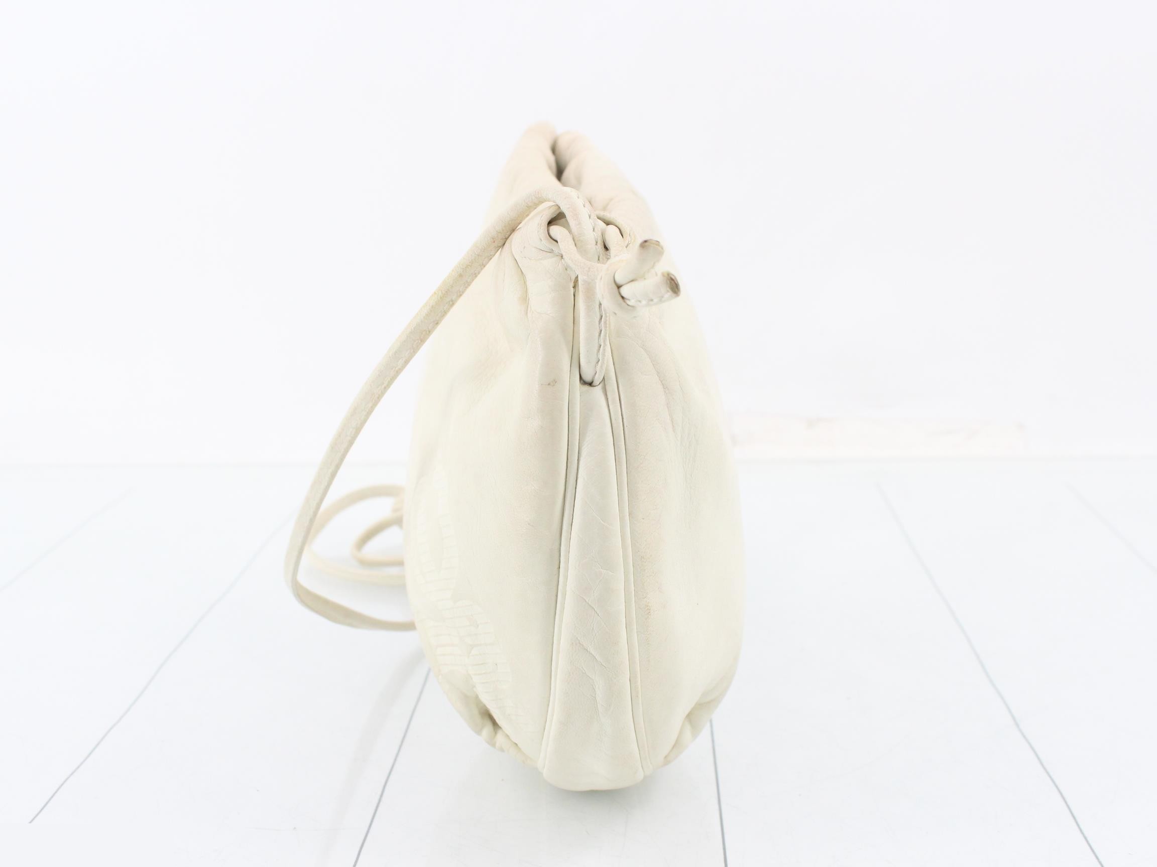 Nappa leather drawstring shoulder bag, white — view 3
