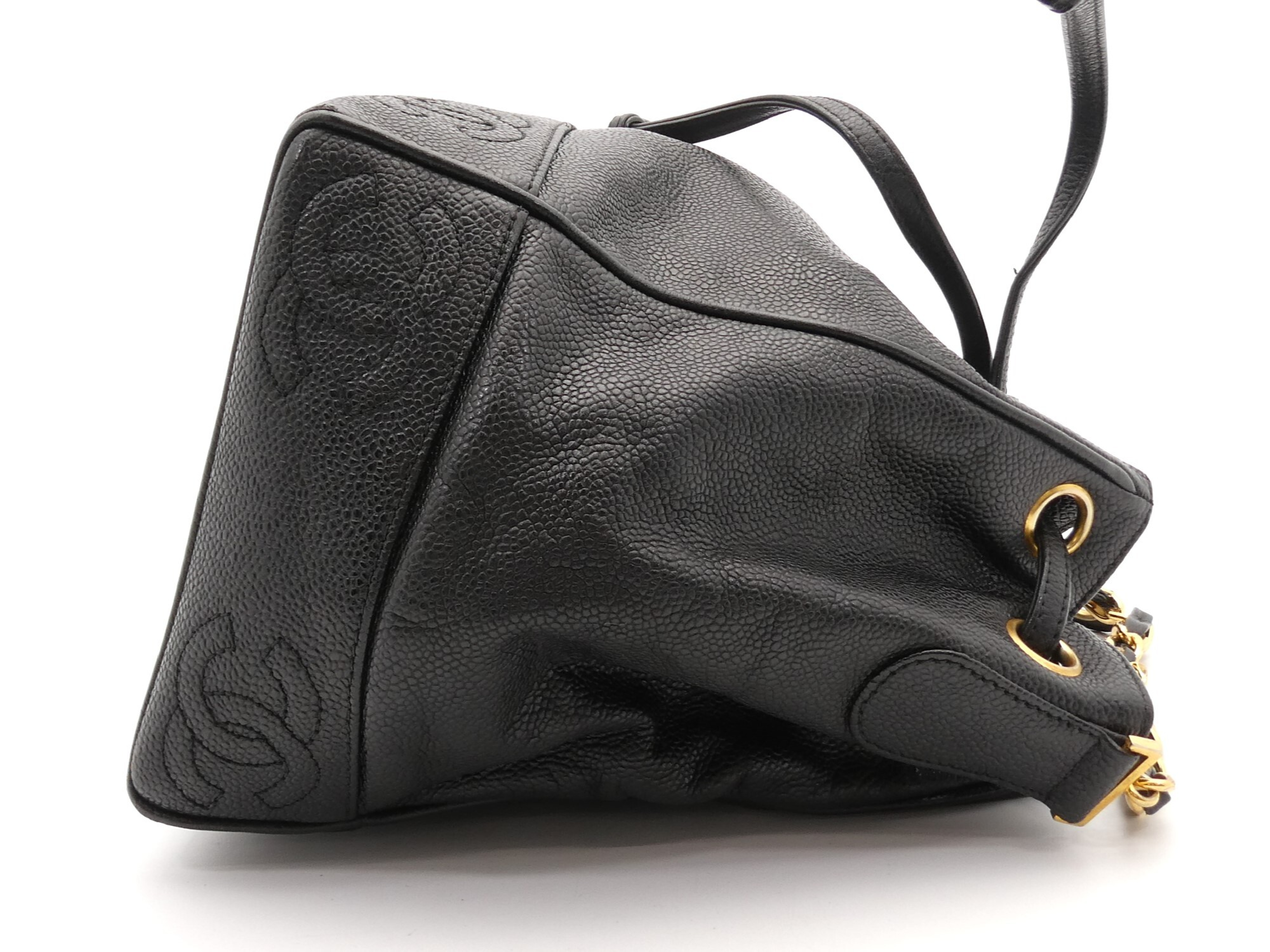 Triple Coco Caviar Skin Drawstring Chain Shoulder Bag — view 4