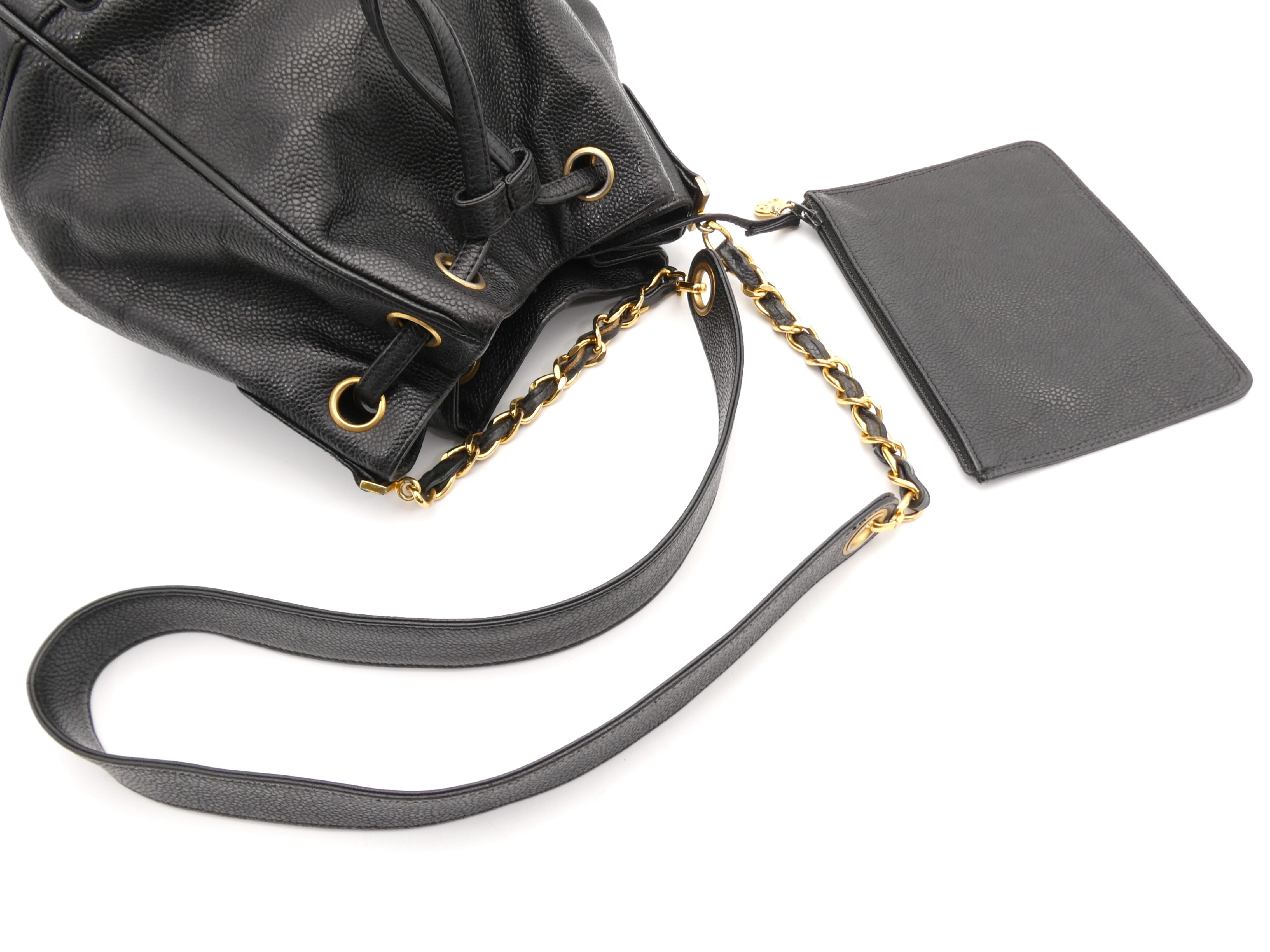 Triple Coco Caviar Skin Drawstring Chain Shoulder Bag — view 6