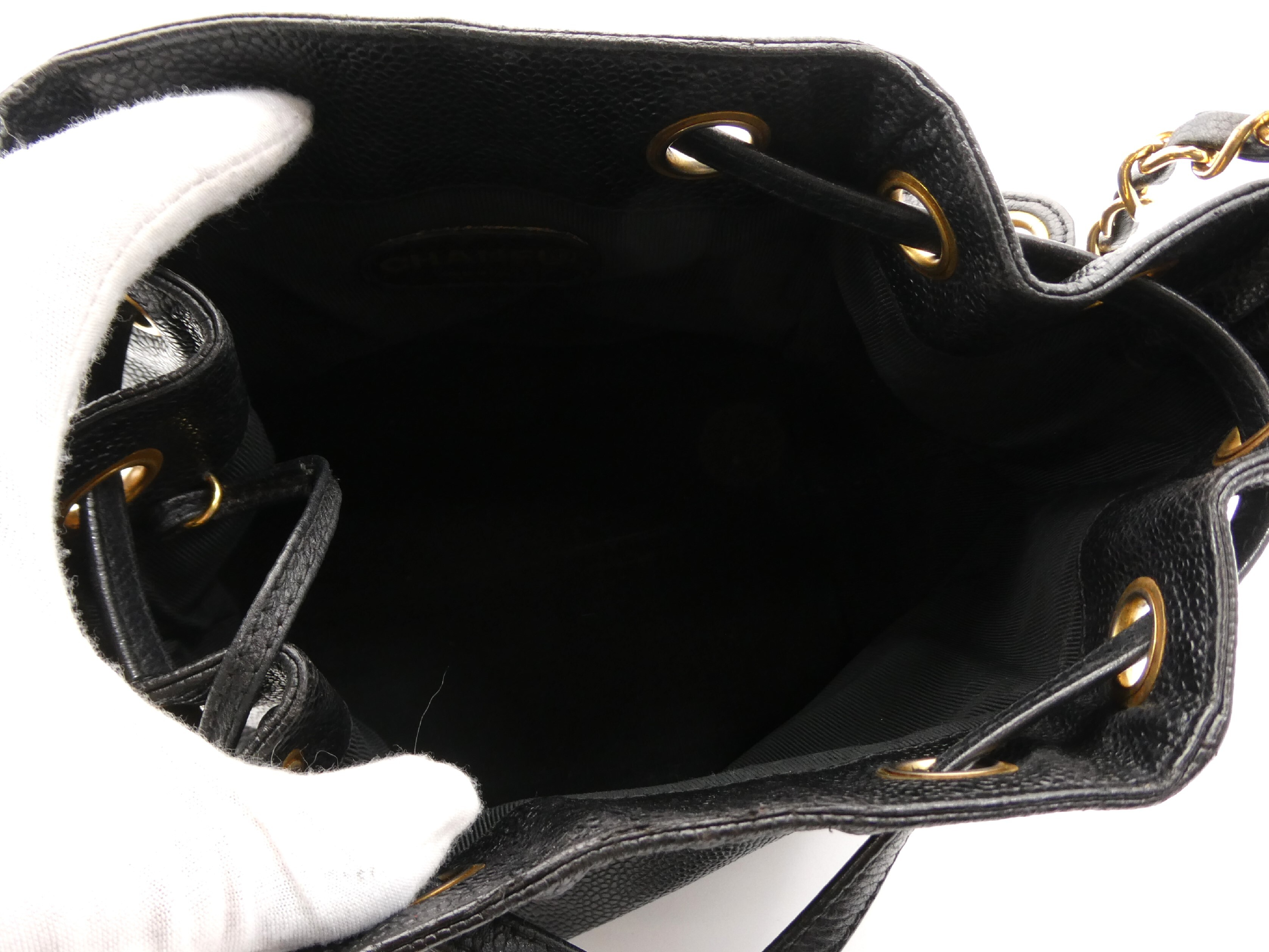 Triple Coco Caviar Skin Drawstring Chain Shoulder Bag — view 7