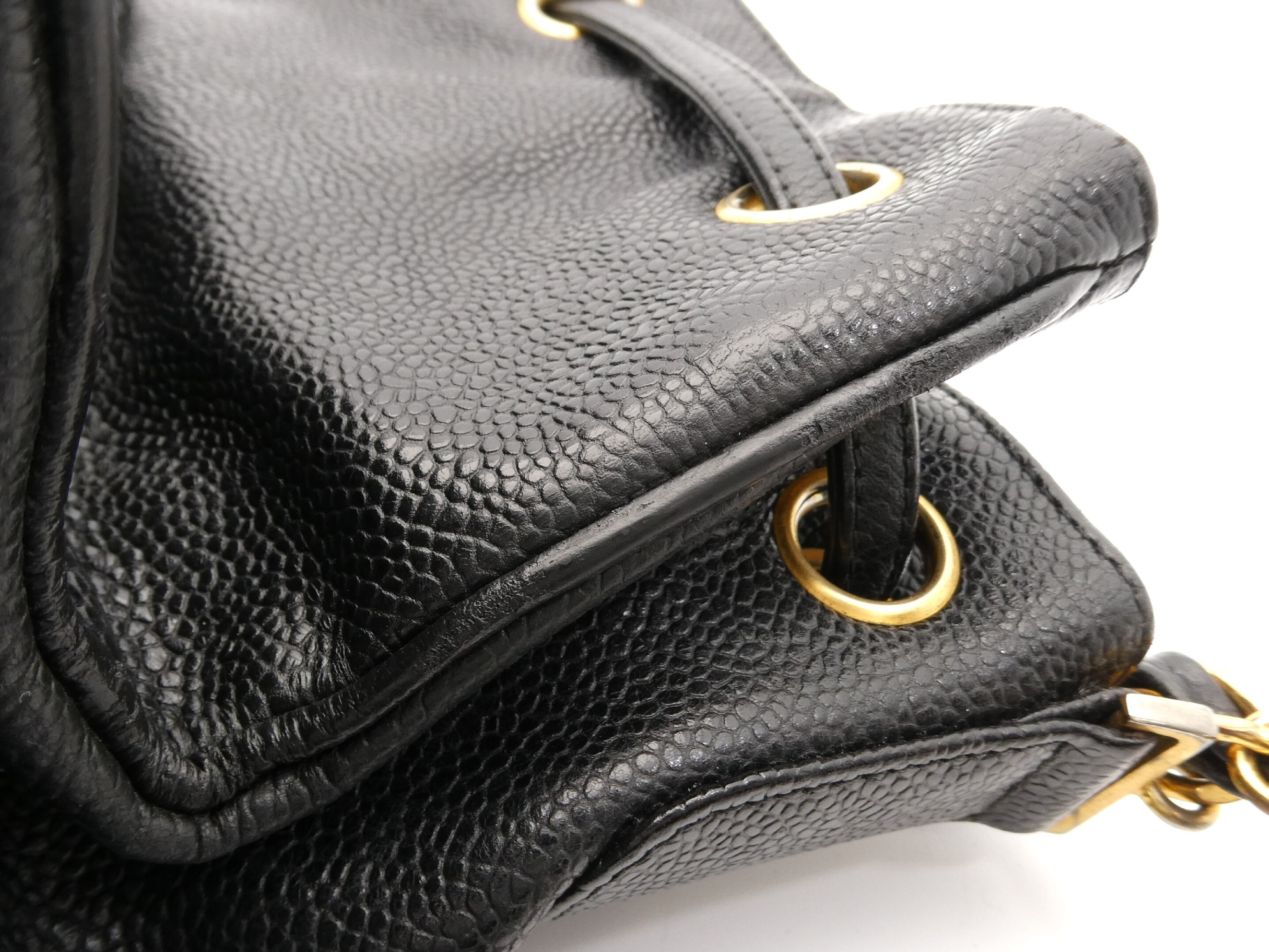 Triple Coco Caviar Skin Drawstring Chain Shoulder Bag — view 10