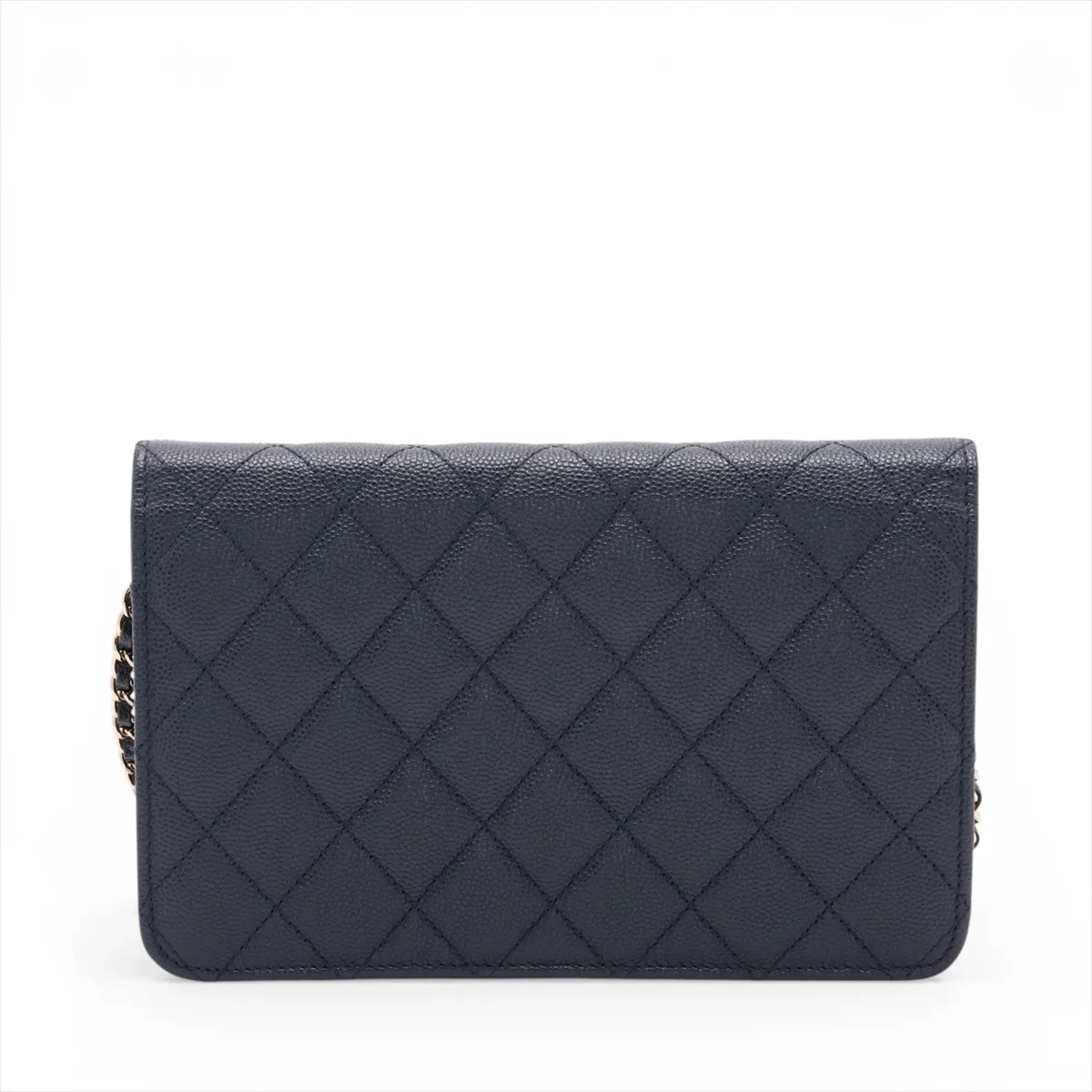 Coco Lock Caviar Skin Chain Wallet, Navy, Gold Hardware, 30990327, Serial Number in the 30s, A80766 — view 2