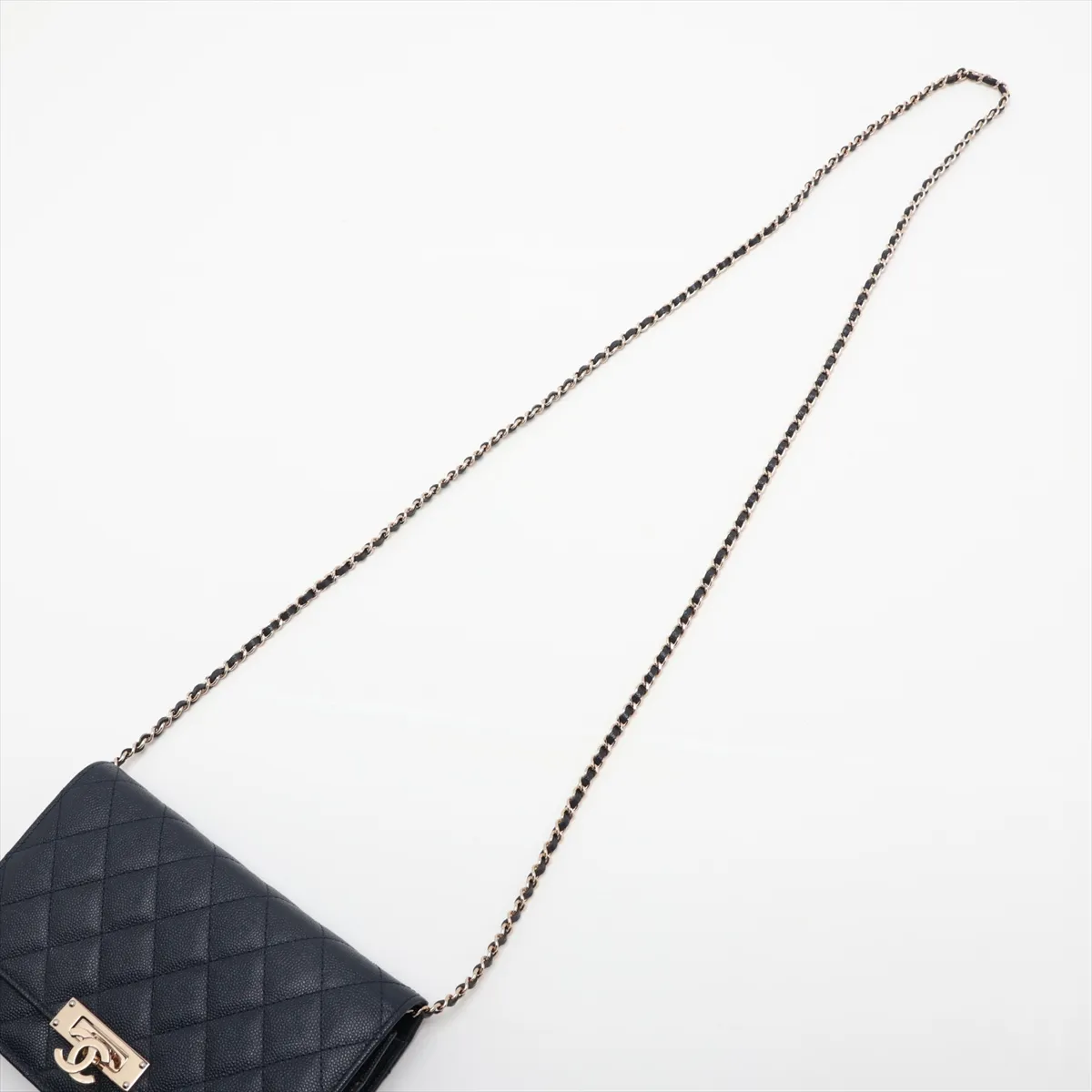Coco Lock Caviar Skin Chain Wallet, Navy, Gold Hardware, 30990327, Serial Number in the 30s, A80766 — view 5