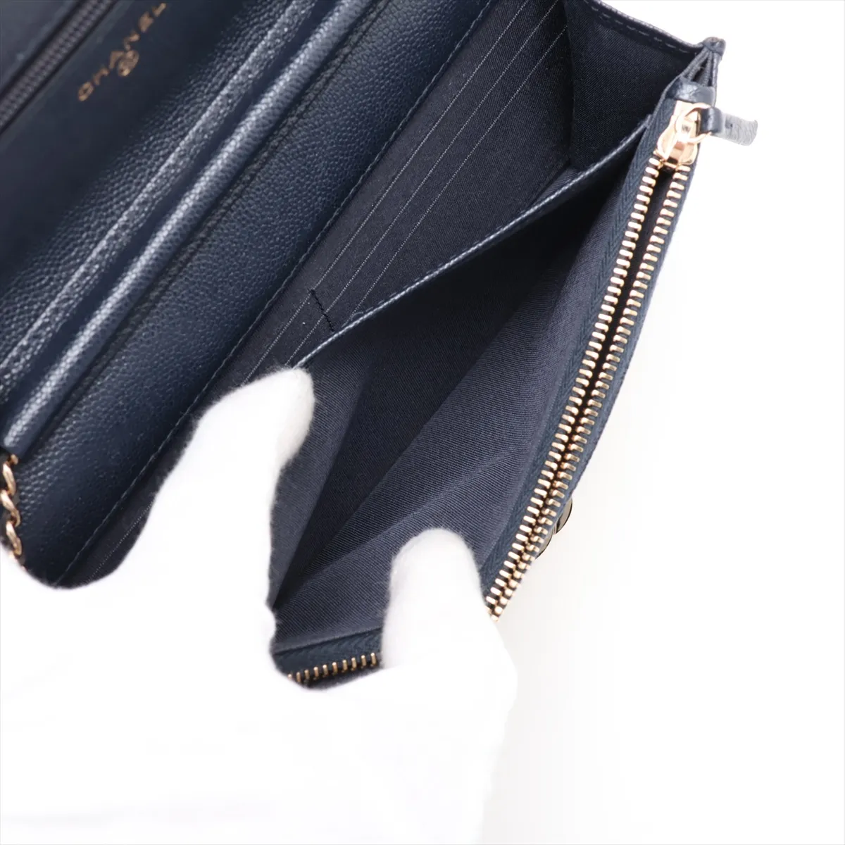 Coco Lock Caviar Skin Chain Wallet, Navy, Gold Hardware, 30990327, Serial Number in the 30s, A80766 — view 7