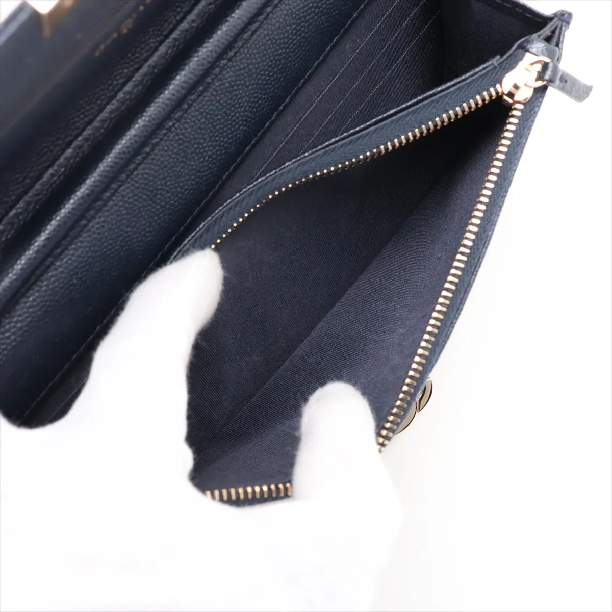 Coco Lock Caviar Skin Chain Wallet, Navy, Gold Hardware, 30990327, Serial Number in the 30s, A80766 — view 8