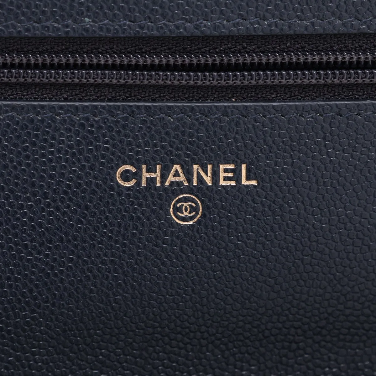 Coco Lock Caviar Skin Chain Wallet, Navy, Gold Hardware, 30990327, Serial Number in the 30s, A80766 — view 10