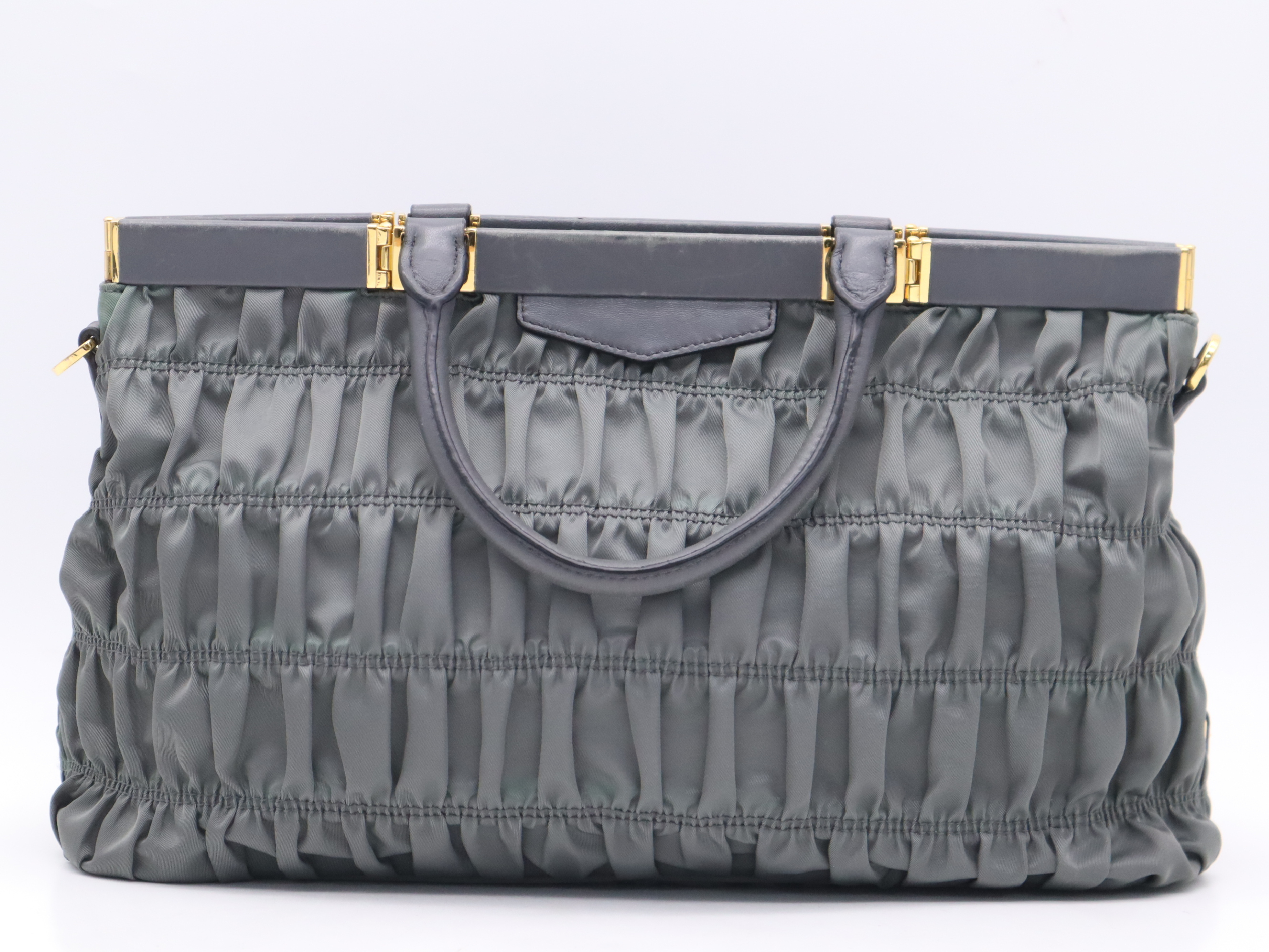B2803Z Tessuto 2-way Handbag, Gray, Gold Hardware, Shoulder Strap, Card Holder. — view 2