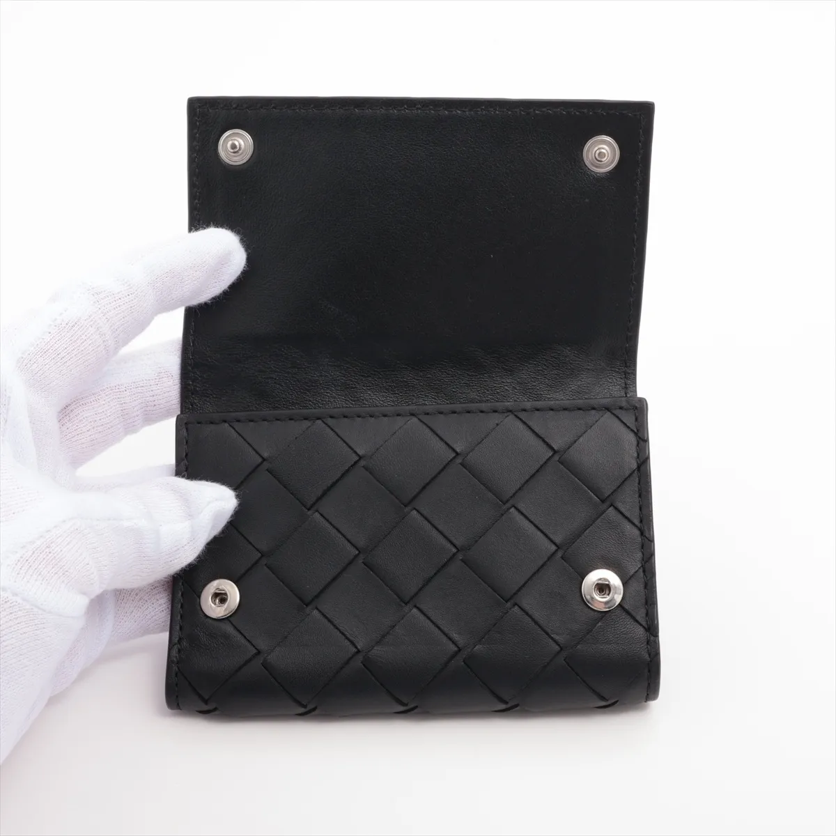 Intrecciato Leather Key Case Black — view 3