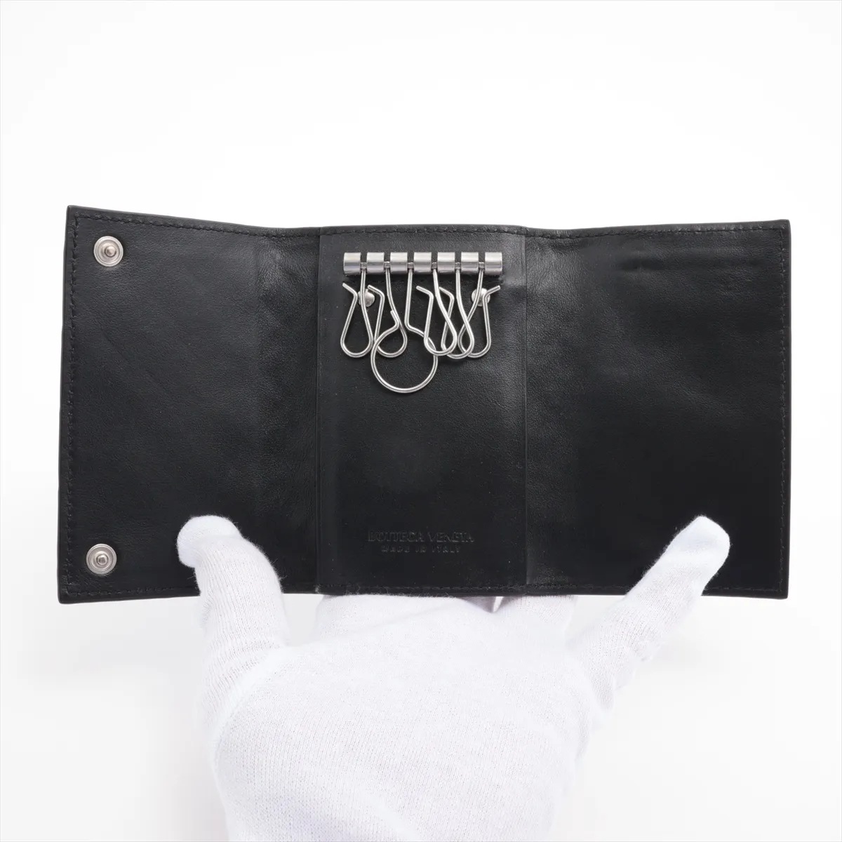 Intrecciato Leather Key Case Black — view 4