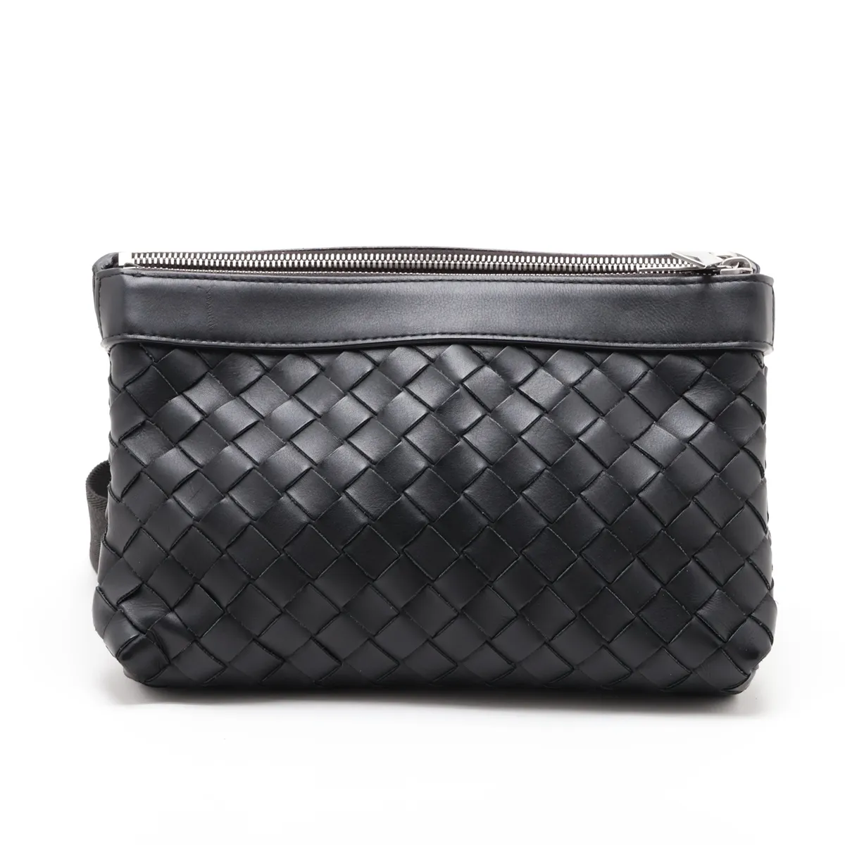 Intrecciato Duo Leather Shoulder Bag, Black — view 2