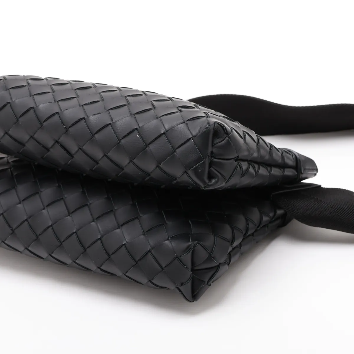 Intrecciato Duo Leather Shoulder Bag, Black — view 3