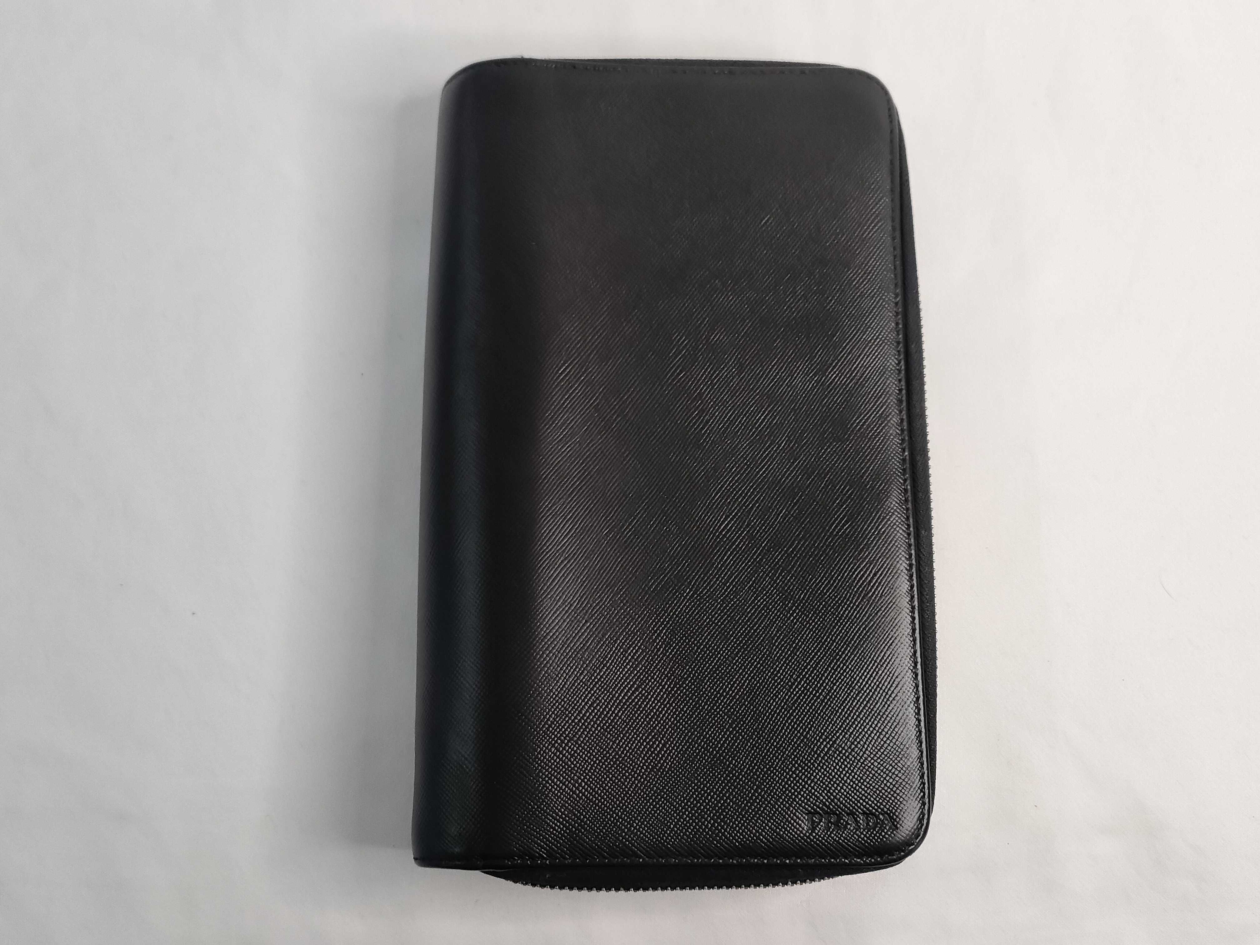 Saffiano Leather Double Zip Organizer Long Wallet Black Serial Number Wallet