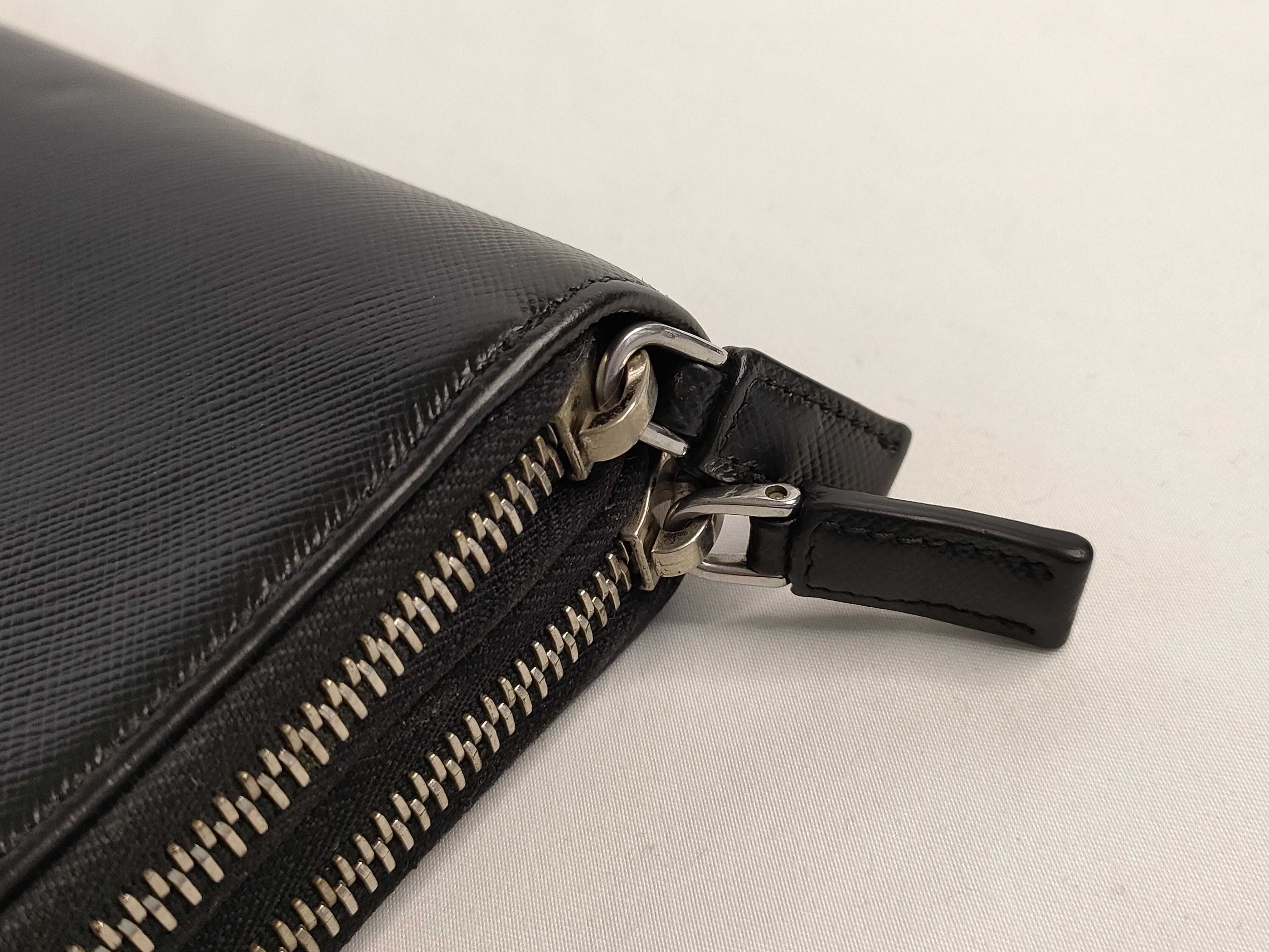 Saffiano Leather Double Zip Organizer Long Wallet Black Serial Number Wallet — view 7