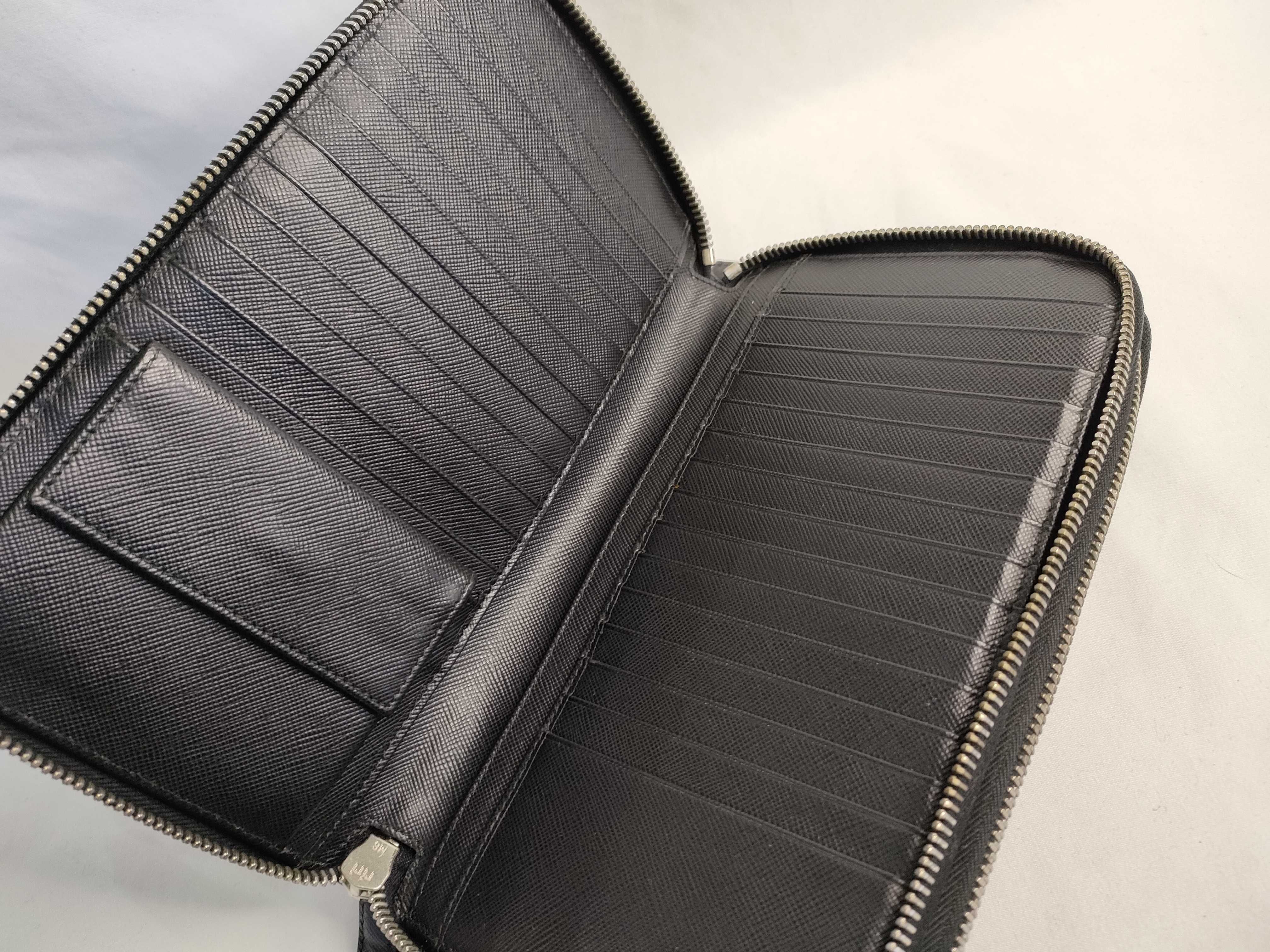 Saffiano Leather Double Zip Organizer Long Wallet Black Serial Number Wallet — view 9