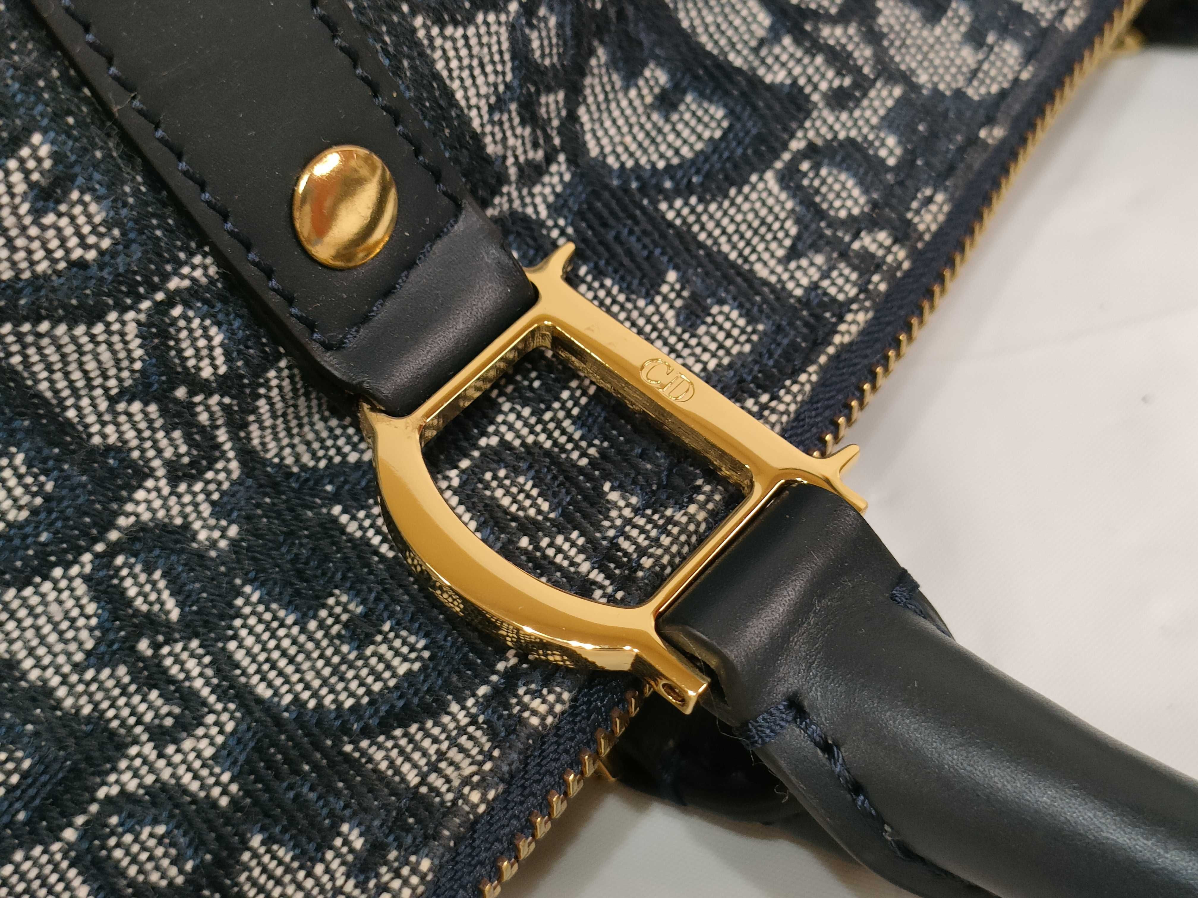 Trotter Canvas x Leather Boston Bag with Gold Hardware — view 5