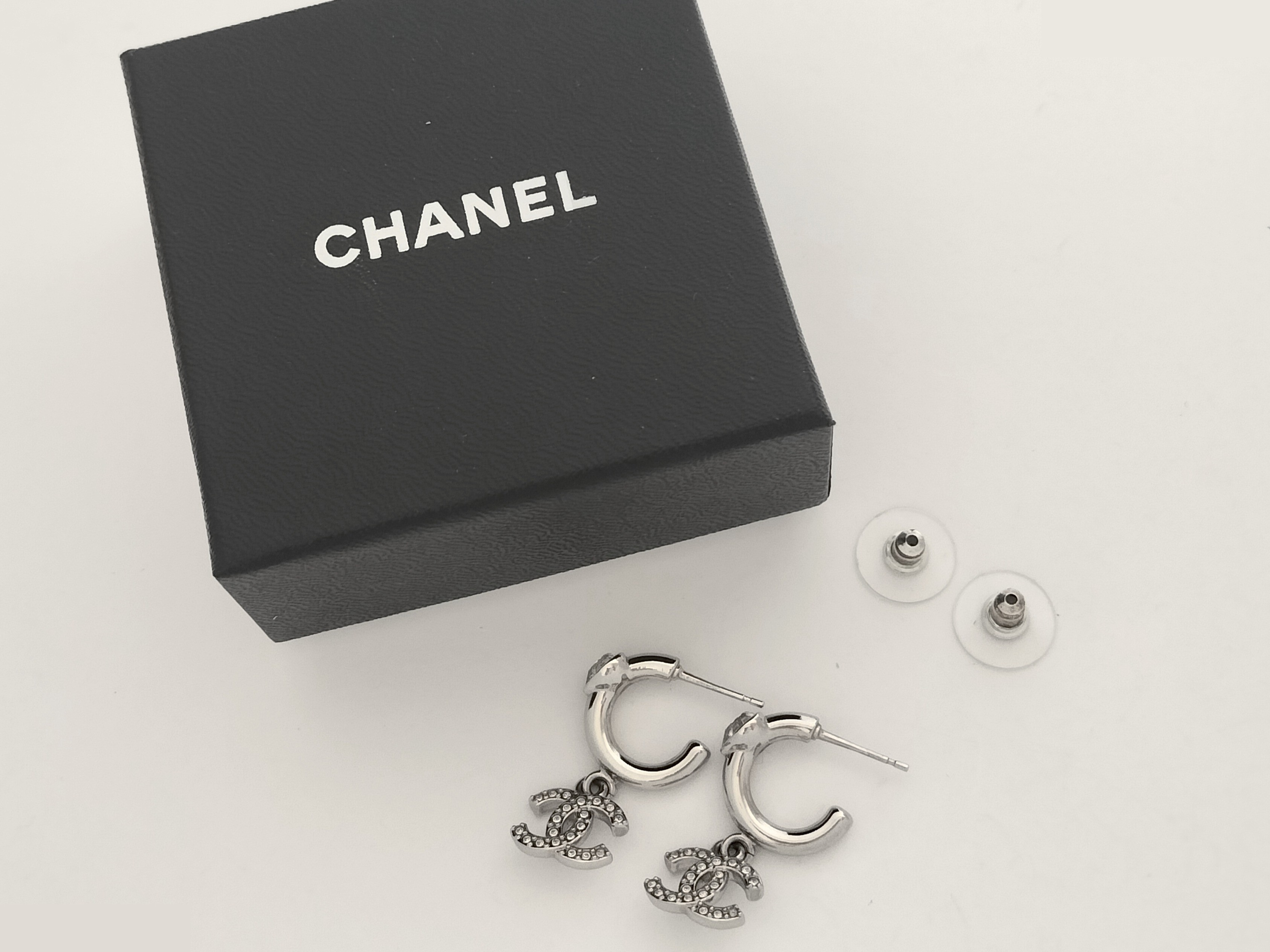 Coco Heart Rhinestone Silver Earrings — view 2