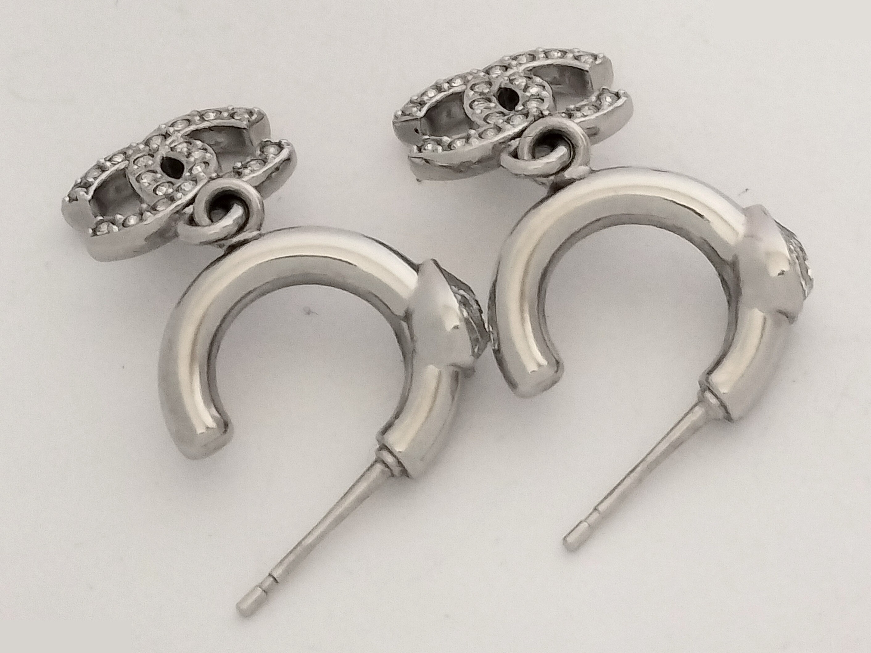Coco Heart Rhinestone Silver Earrings — view 6