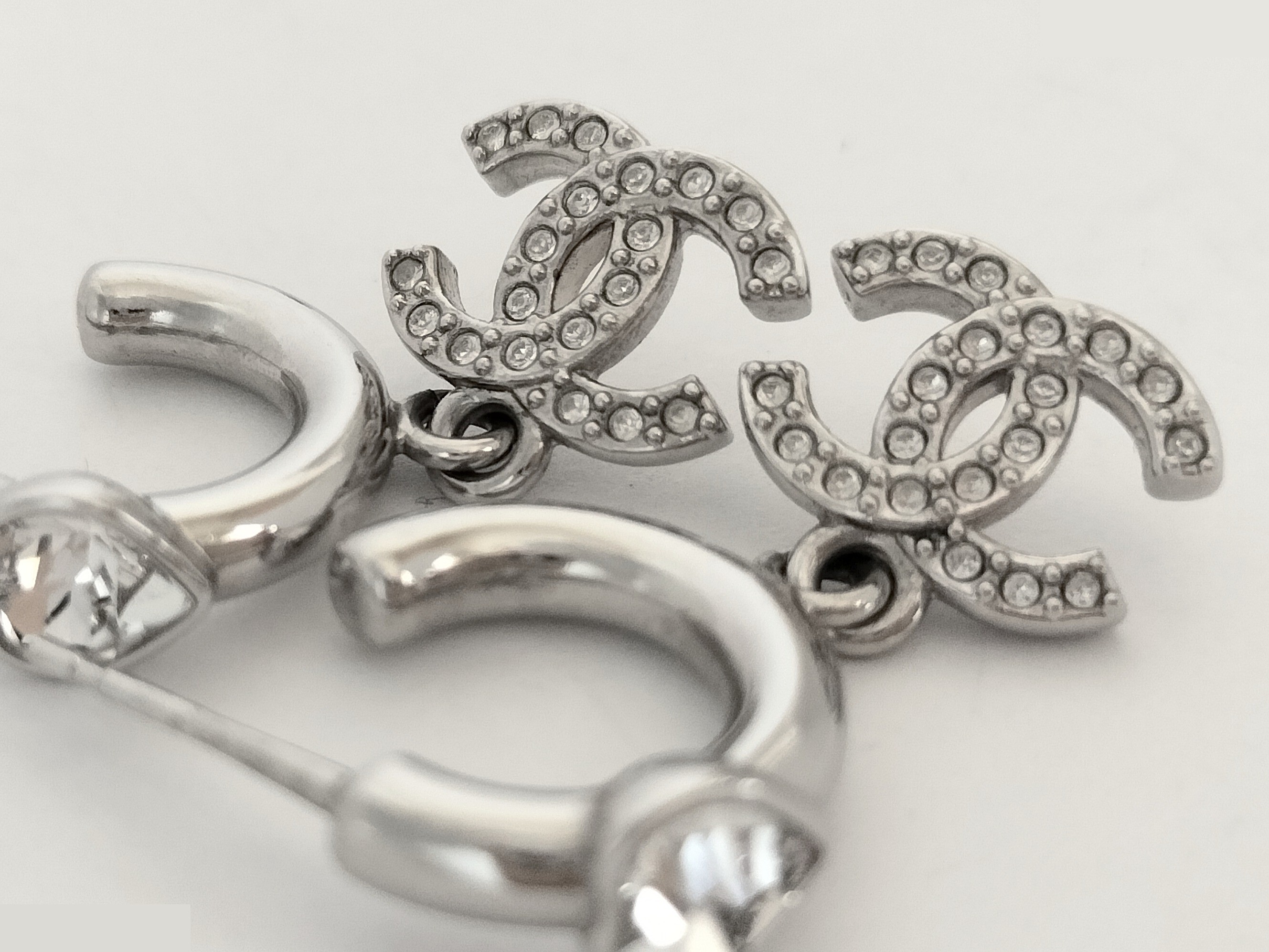 Coco Heart Rhinestone Silver Earrings — view 7