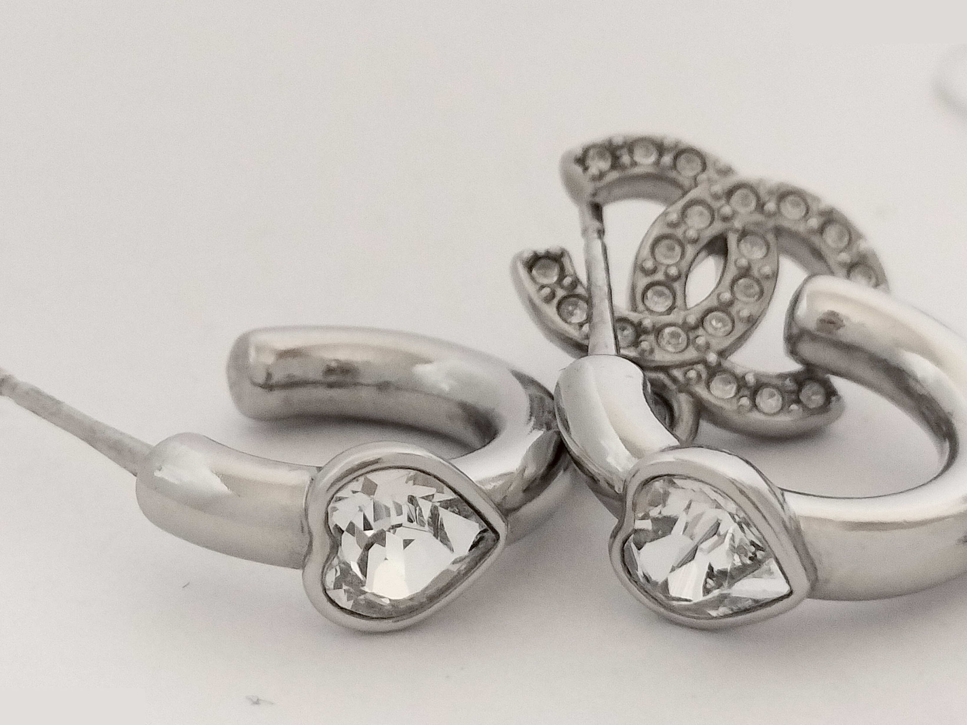 Coco Heart Rhinestone Silver Earrings — view 8