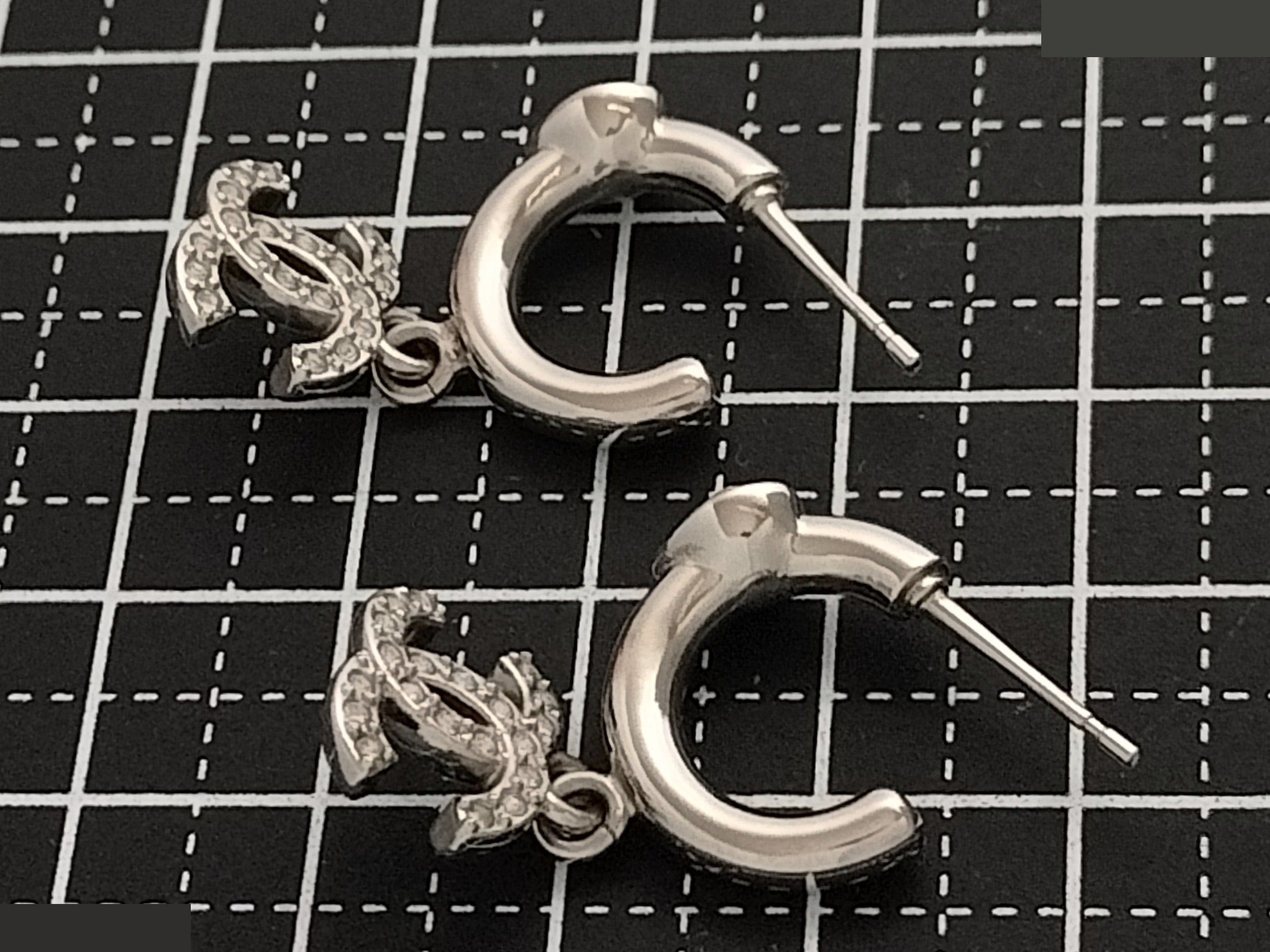 Coco Heart Rhinestone Silver Earrings — view 9