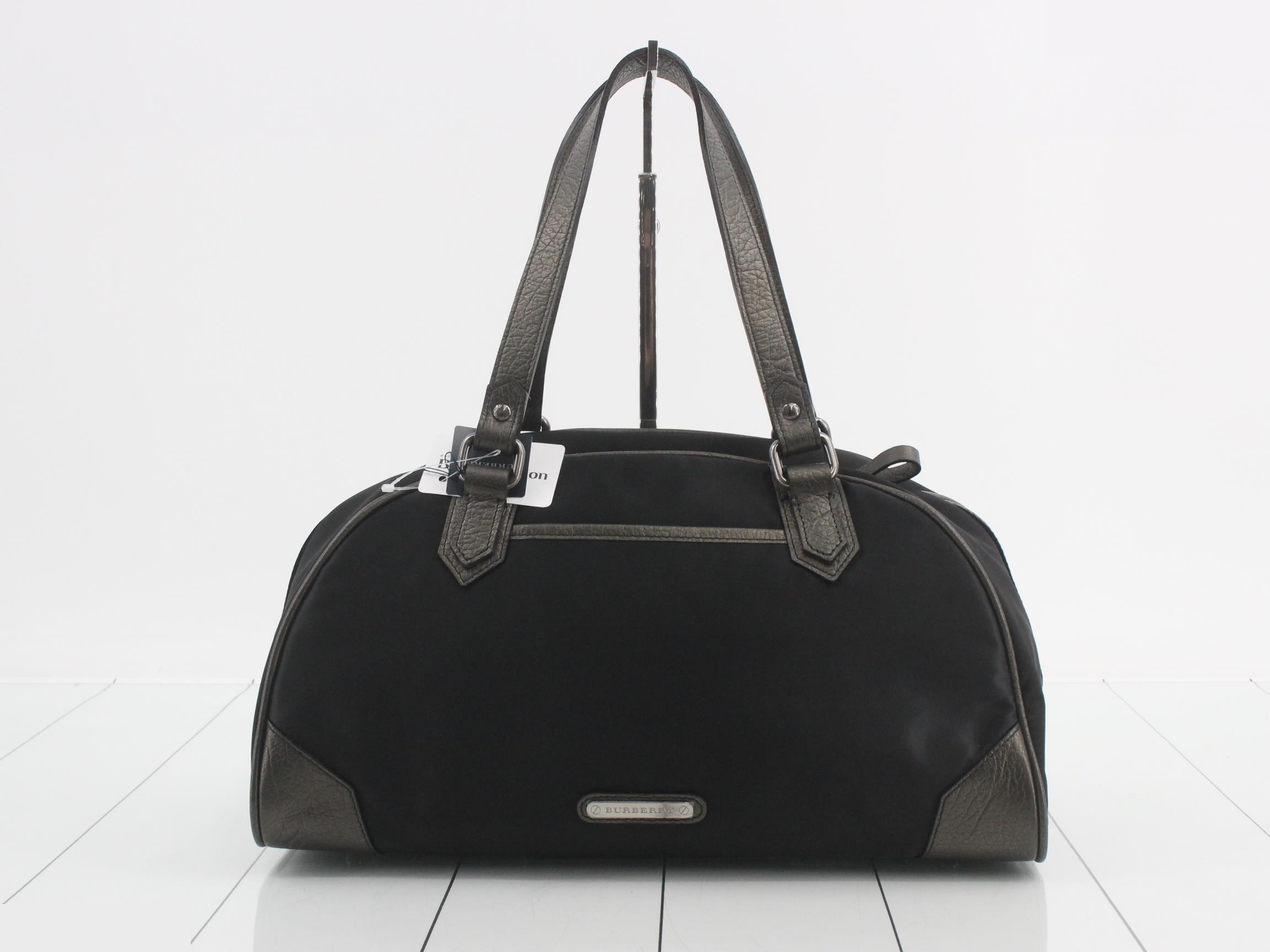 Nylon Leather Logo Plate Bowling Bag - Black