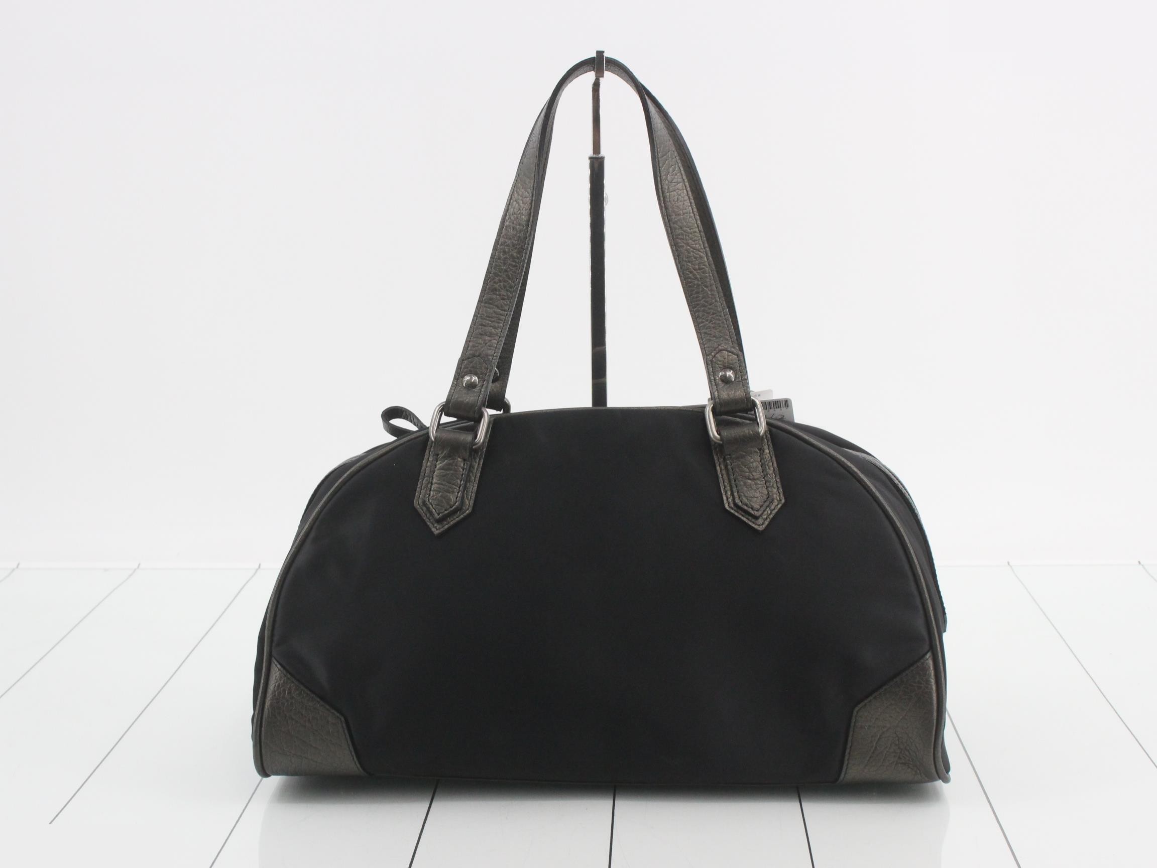 Nylon Leather Logo Plate Bowling Bag - Black — view 2