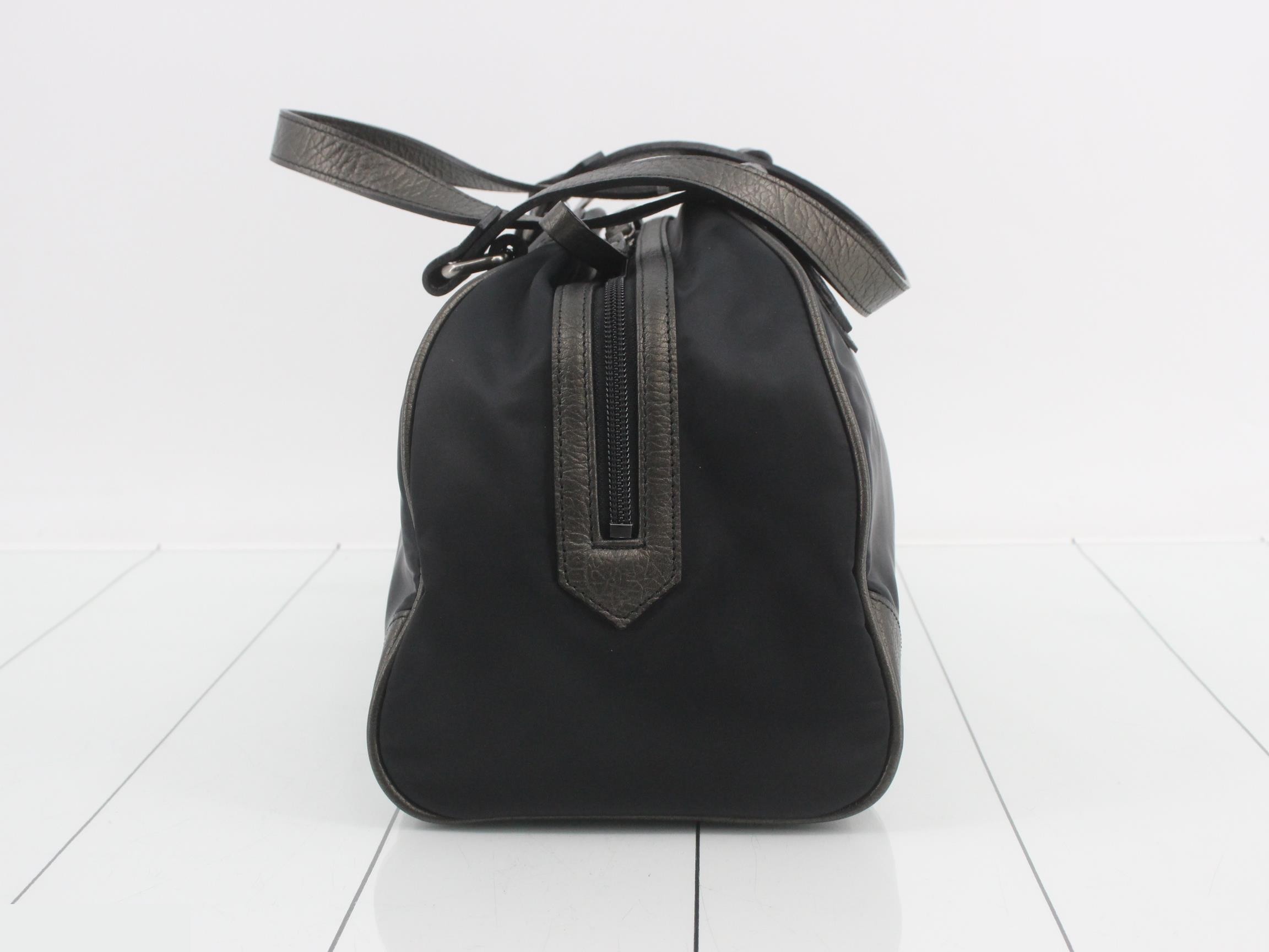 Nylon Leather Logo Plate Bowling Bag - Black — view 3
