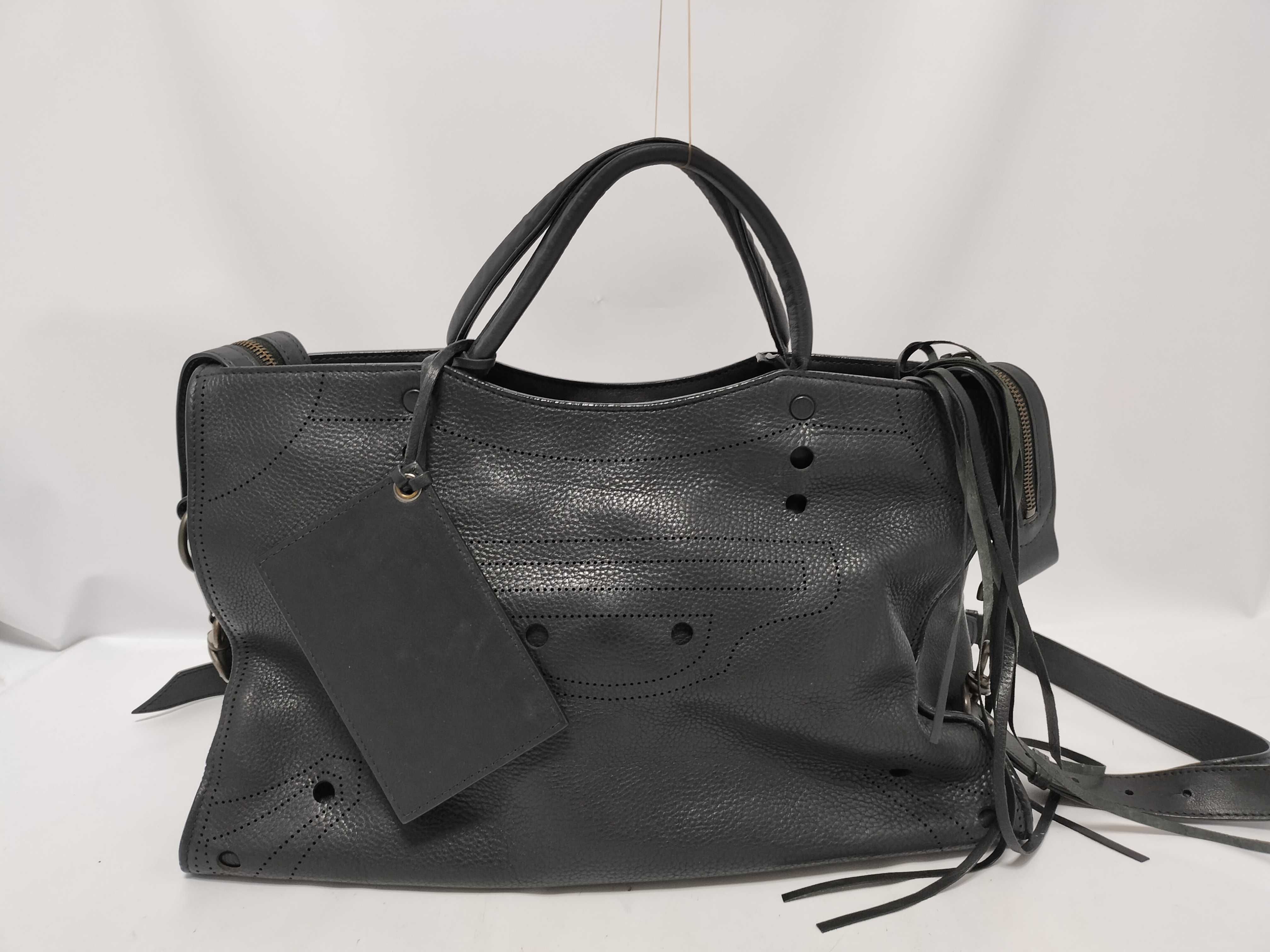 Blackout City Leather 2-Way Handbag, Black, 443514 (Handbag)