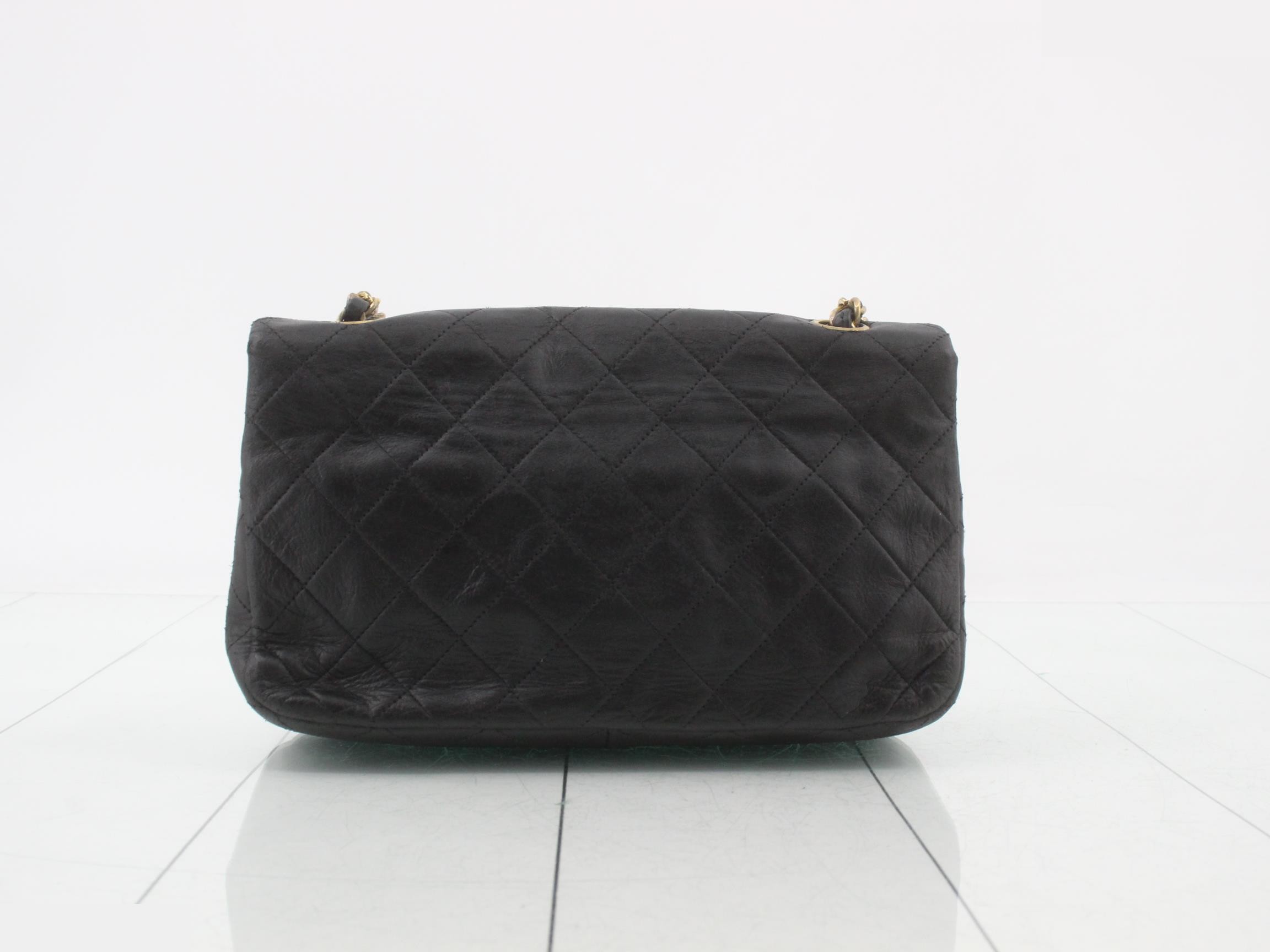 Matelassé lambskin black full flap double chain shoulder bag gold hardware seal — view 2