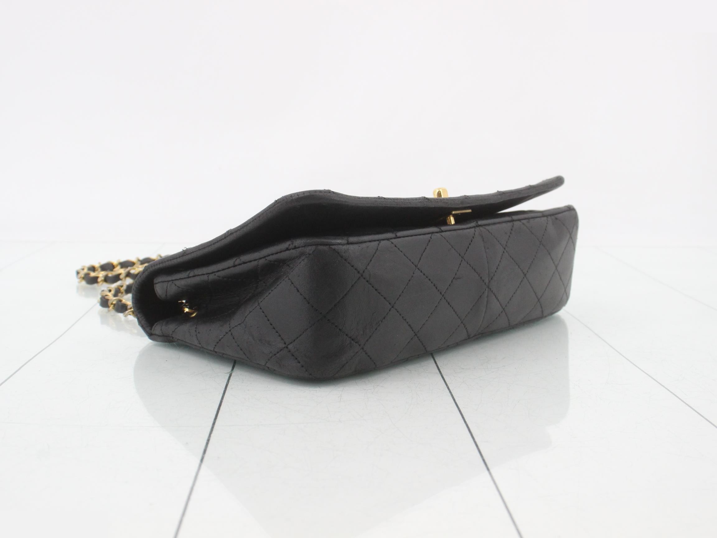 Matelassé lambskin black full flap double chain shoulder bag gold hardware seal — view 5