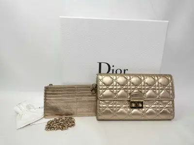 Lady Dior Christian Miss Cannage Leather Chain Shoulder Bag Gold Clutch Bag