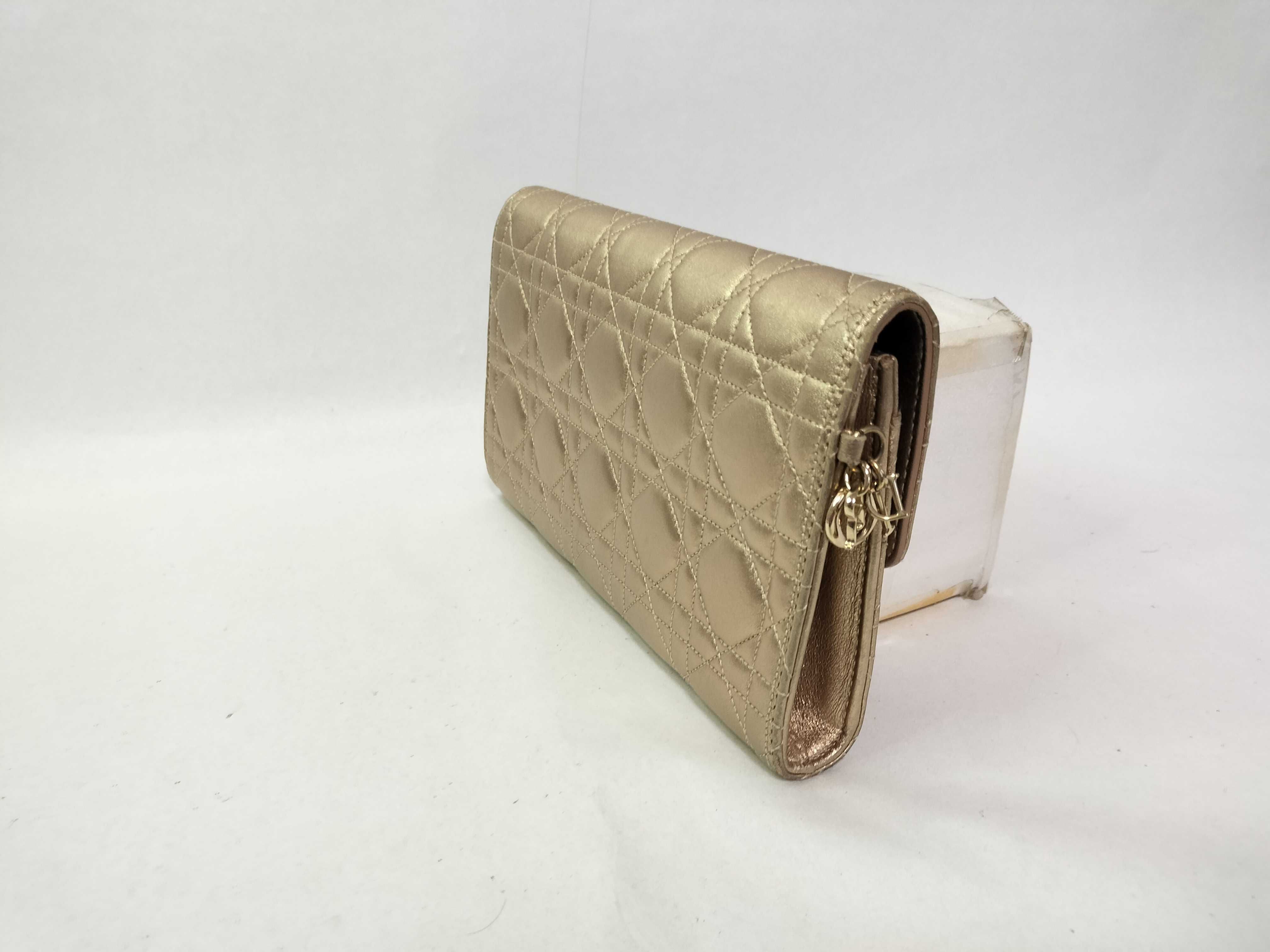 Lady Dior Christian Miss Cannage Leather Chain Shoulder Bag Gold Clutch Bag — view 3