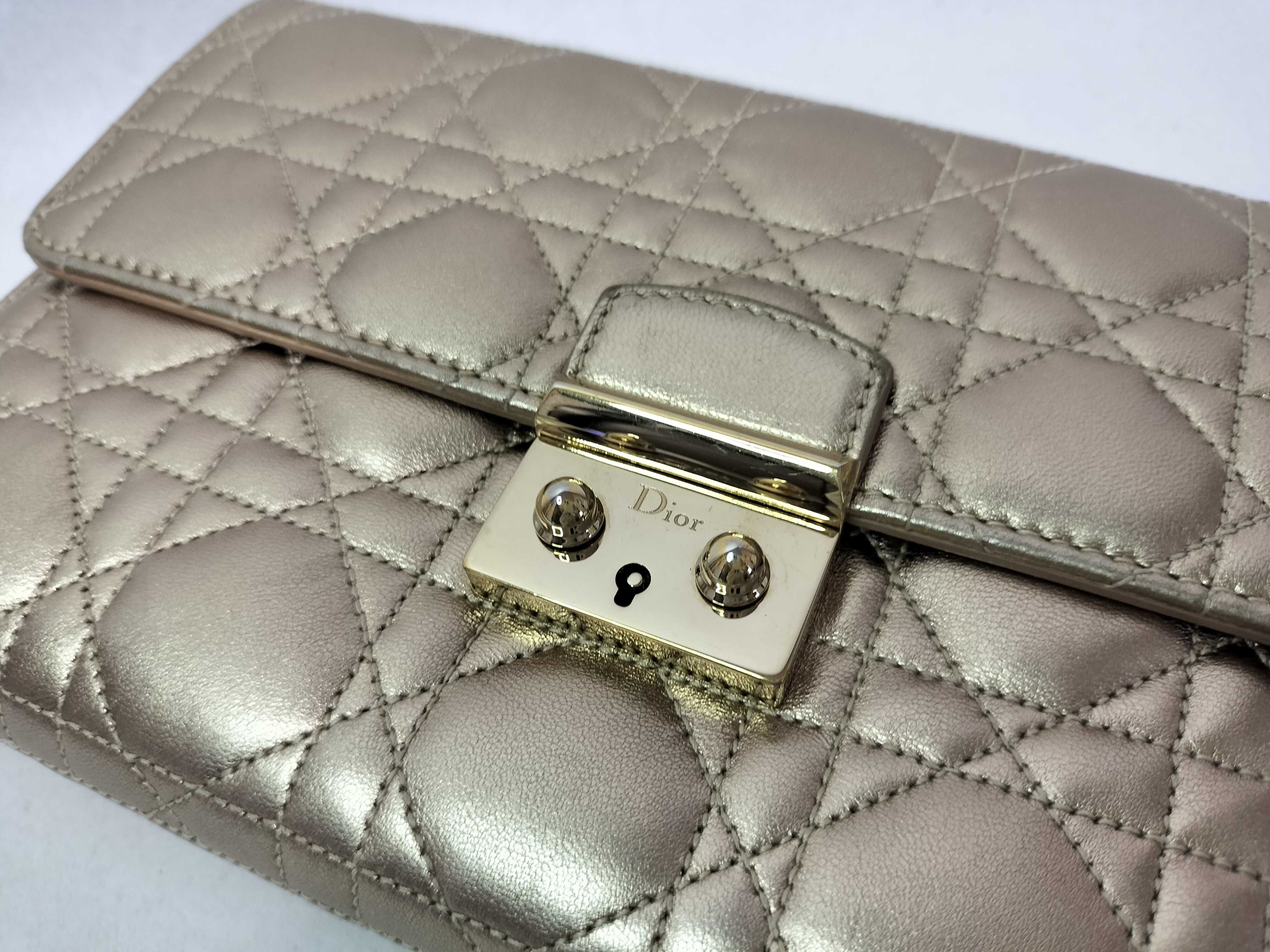 Lady Dior Christian Miss Cannage Leather Chain Shoulder Bag Gold Clutch Bag — view 6